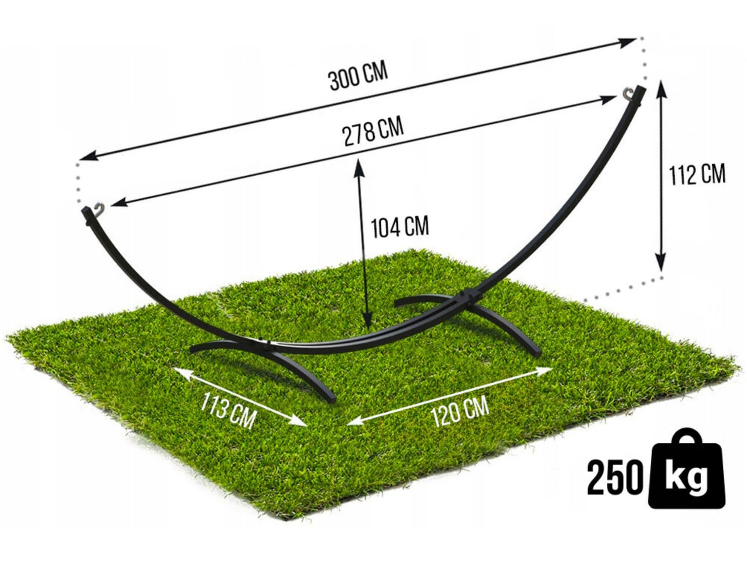 ZOLTA Hängemattengestell Für Garten und Balkon - Hängematte Outdoor Gestell - Gestell für hängematte 2 Personen - Maximale Belastung 220 kg - Stahl - Schwarz