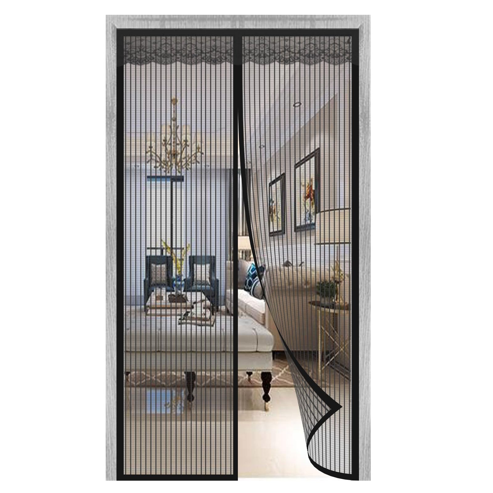 WAFWYY Magnetic Fly Screen Door, Mesh Fly Curtain Keep Insects Out Magnetic Seal Snaps Shuts Automatically Easy To Install Without Drilling