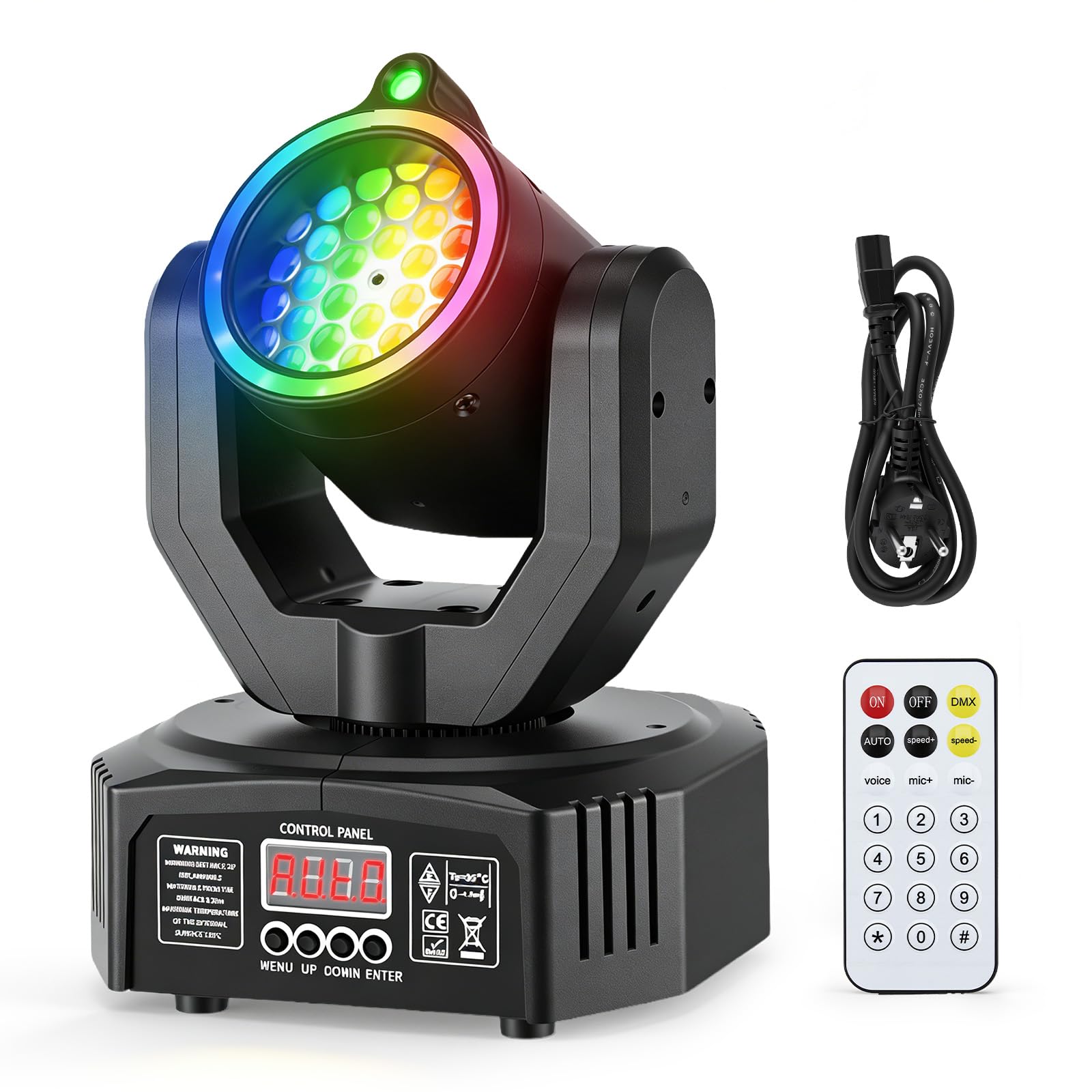 4-en-1 Lyre LED Tête Mobile Beam Laser avec Télécommande, 30W Projecteur RGBW + Laser Vert, Jeux de Lumiere pour Soiree DJ, DMX512, Commande Vocale pour Disco Bar KTV Mariage
