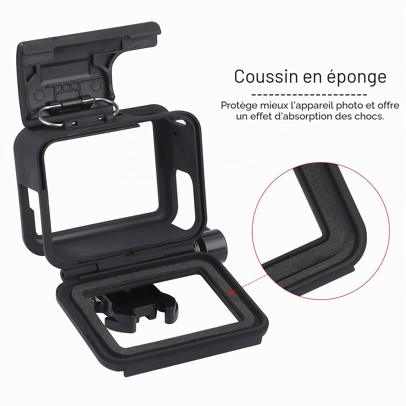 Cadre Boîtier Protection Compatible avec GoPro Hero7/(2018)/6/5 Coque Bordure avec Prise et vis Mobiles Amovibles Noir