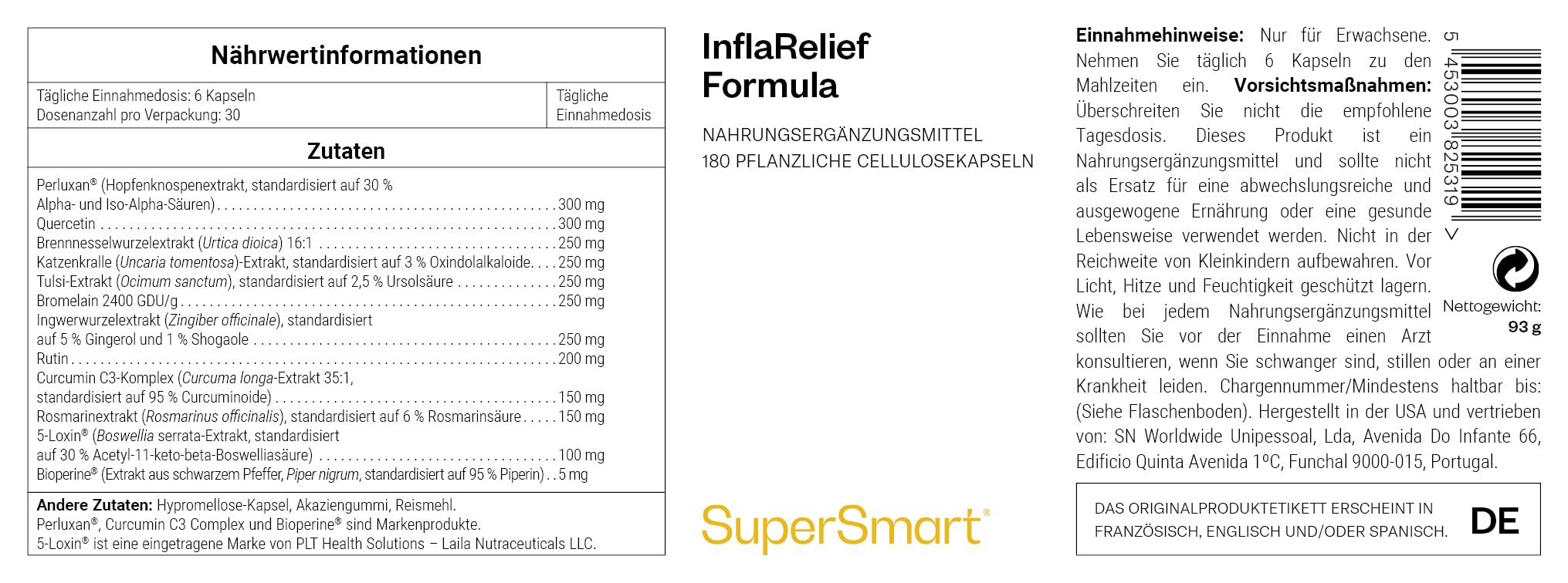 InflaRelief Formula - Mit Kurkuma, Bioperin, Quercetin & - SuperSmart | Bromelain - Kraftvolle & natürliche Schmerzlinderung & Entzündungshemmend - Nicht GVO & Glutenfrei - 180 vegetarische