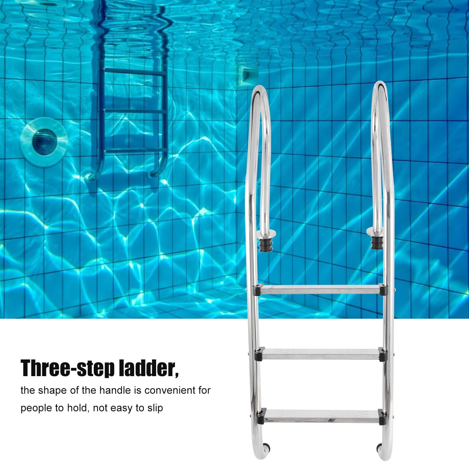 Scaletta per piscina, in acciaio inox, resistente, con pedale antiscivolo, adatta per piscine interrate e fuori terra