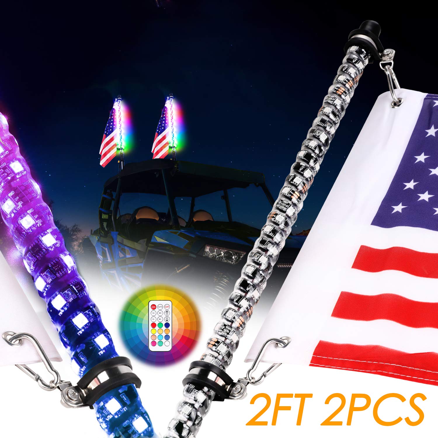 Buy Nirider 2PCS 2ft LED Whip Lights with Pole Remote Control Spiral RGB Chase Light Offroad