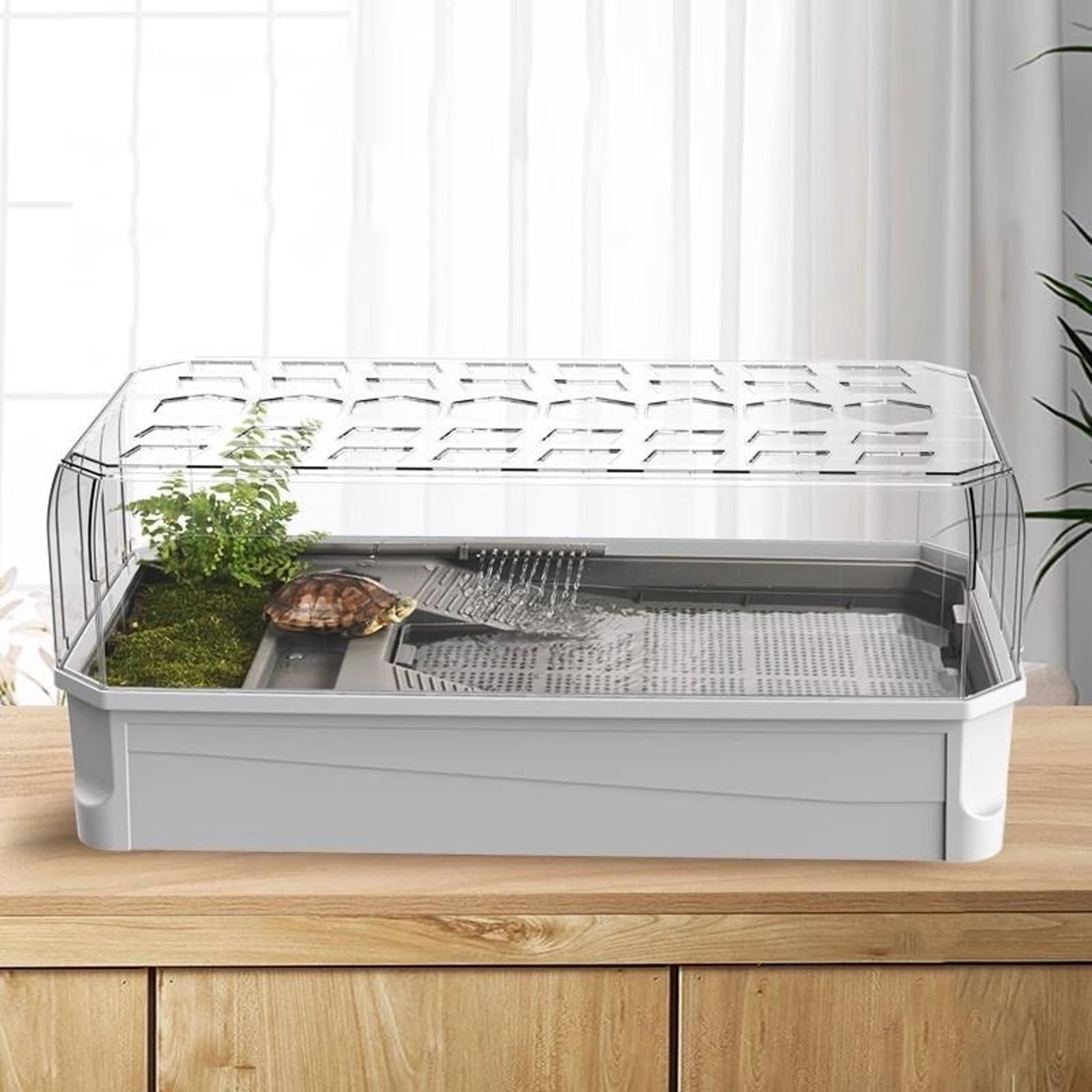 Tartarughiera per Tartarughe d'Acqua e di Terra | Terrario per Rettili con Filtrazione Multistrato e Acqua | Gabbia Teca con Copertura per Tartarughe di Terra | Kit Contenitore Plastica per Terrario(W