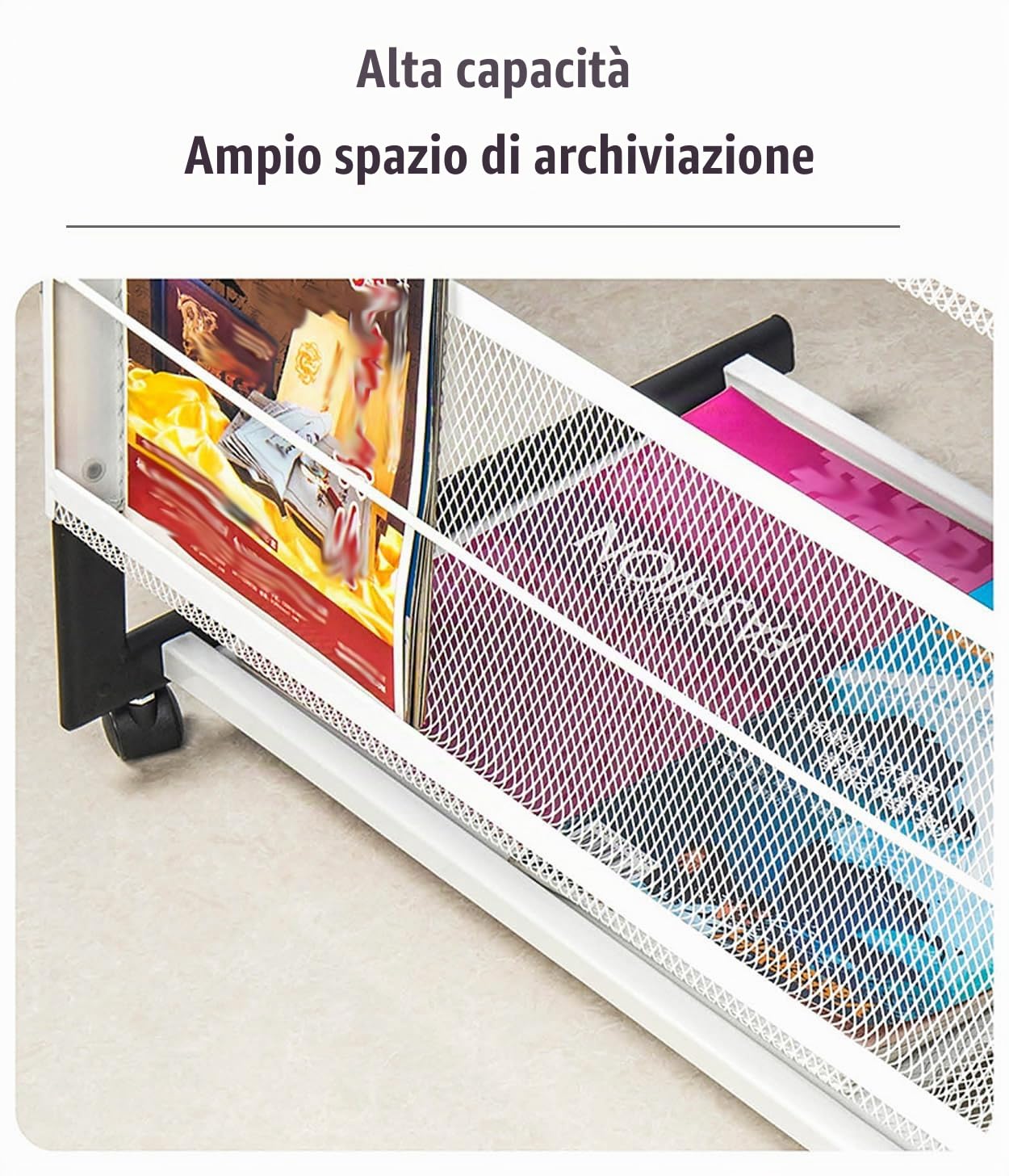 TUKA-i-AKUT Portariviste con 4 Ripiani + Ruote, Espositore da Pavimento per Pubblicazioni Brochure Riviste Giornali Letteratura Opuscoli, Porta Brochure in Acciaio Inossidabile, 60x40x113 CM TKD8692