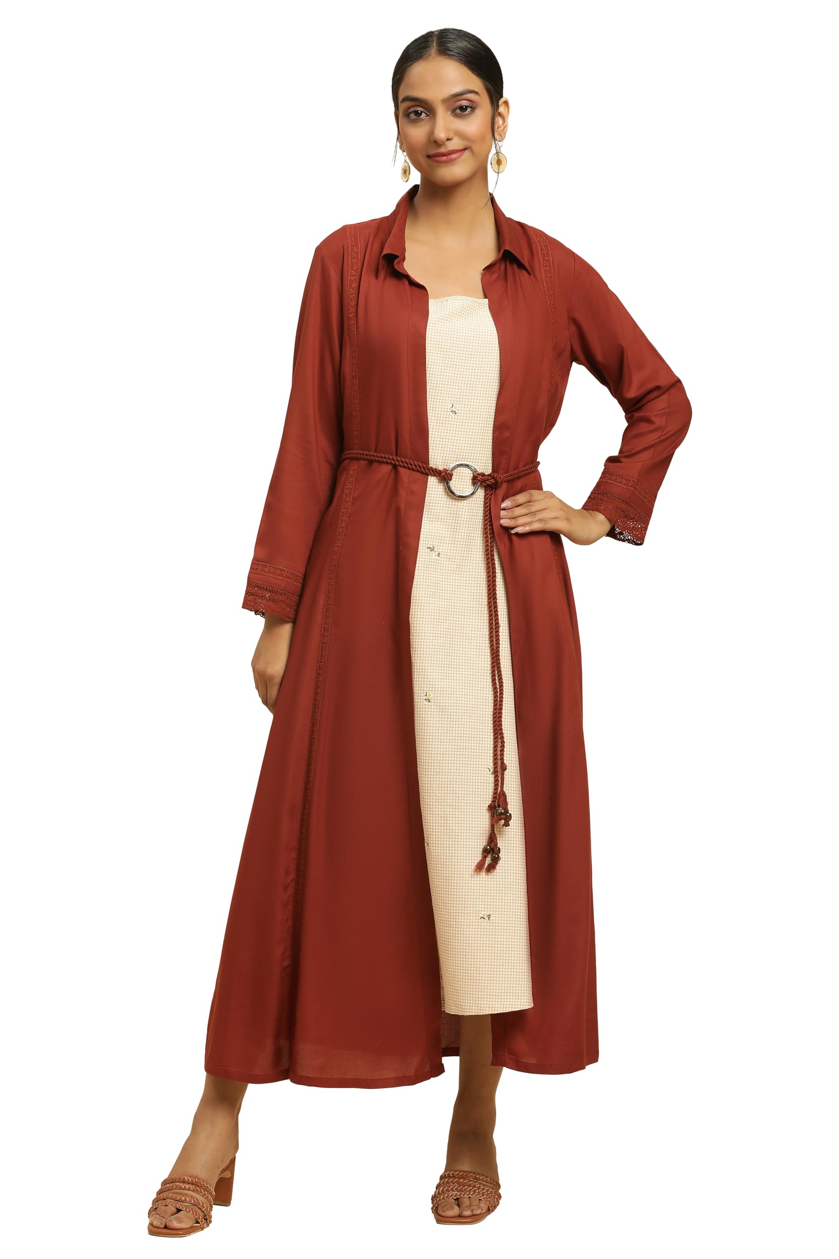 Women's Rust Red Front Open Jacket and Strappy Dress Set