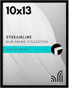 Americanflat 10x13 Picture Frame with Shatter-Resistant Glass - Streamline Collection - Thin Border Photo Frame for Tabletop and Wall Display - Hanging Hardware and Easel Stand Included - Black