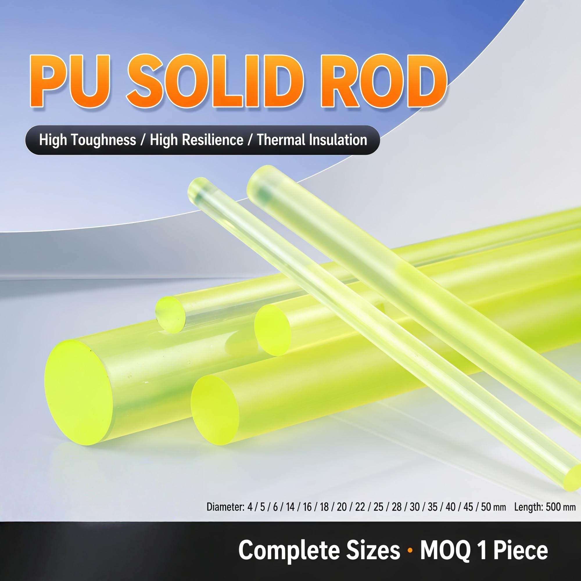 PU-Stab Ø4-50mm, 500mm,Stoßdämpfende & verschleißfeste Gummistange