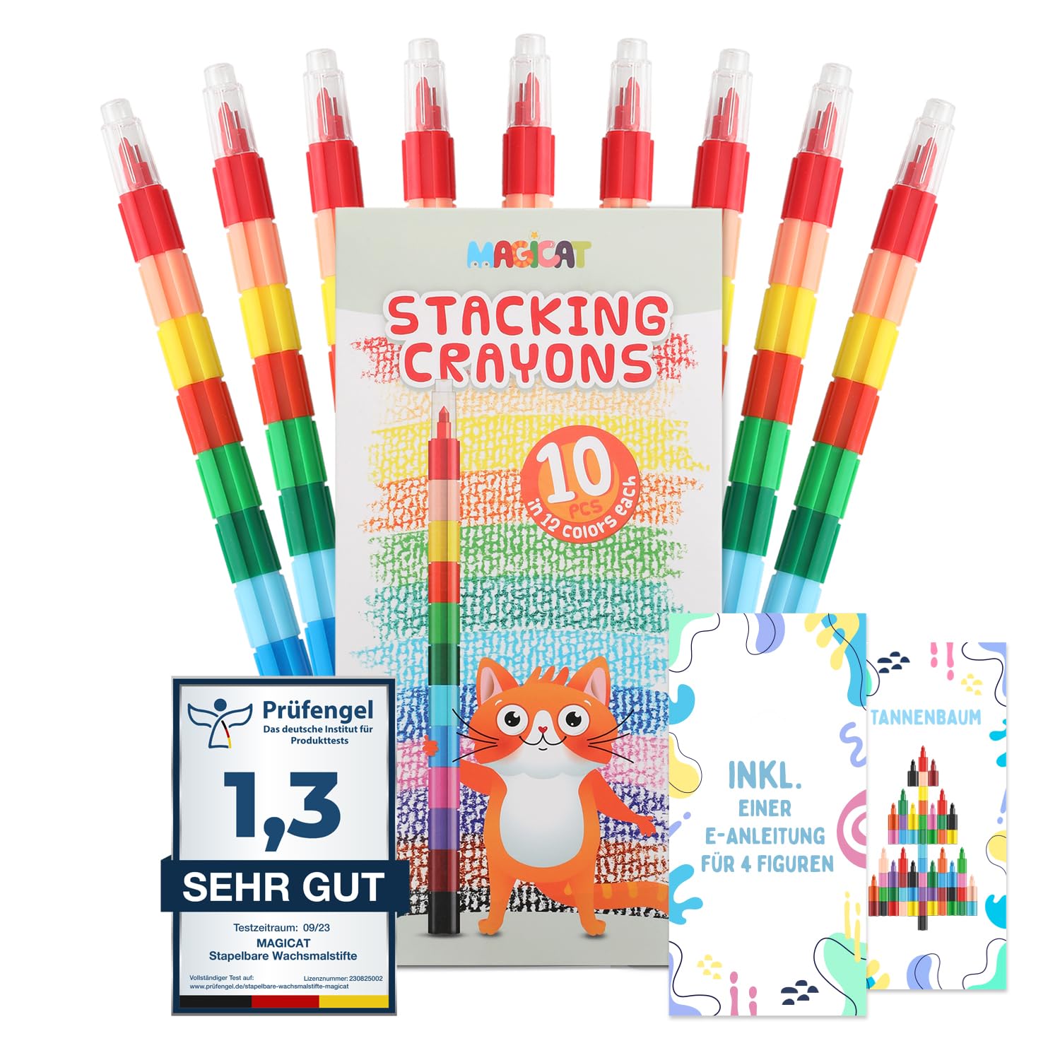 MagicatStackable Wax Crayons | Note 1.3 for the Test Angel | 120 Pieces in 12 Festive Colours | Ideal for Advent Calendar 2024, Santa Stocking & Children's Birthday | Creative Party Bag