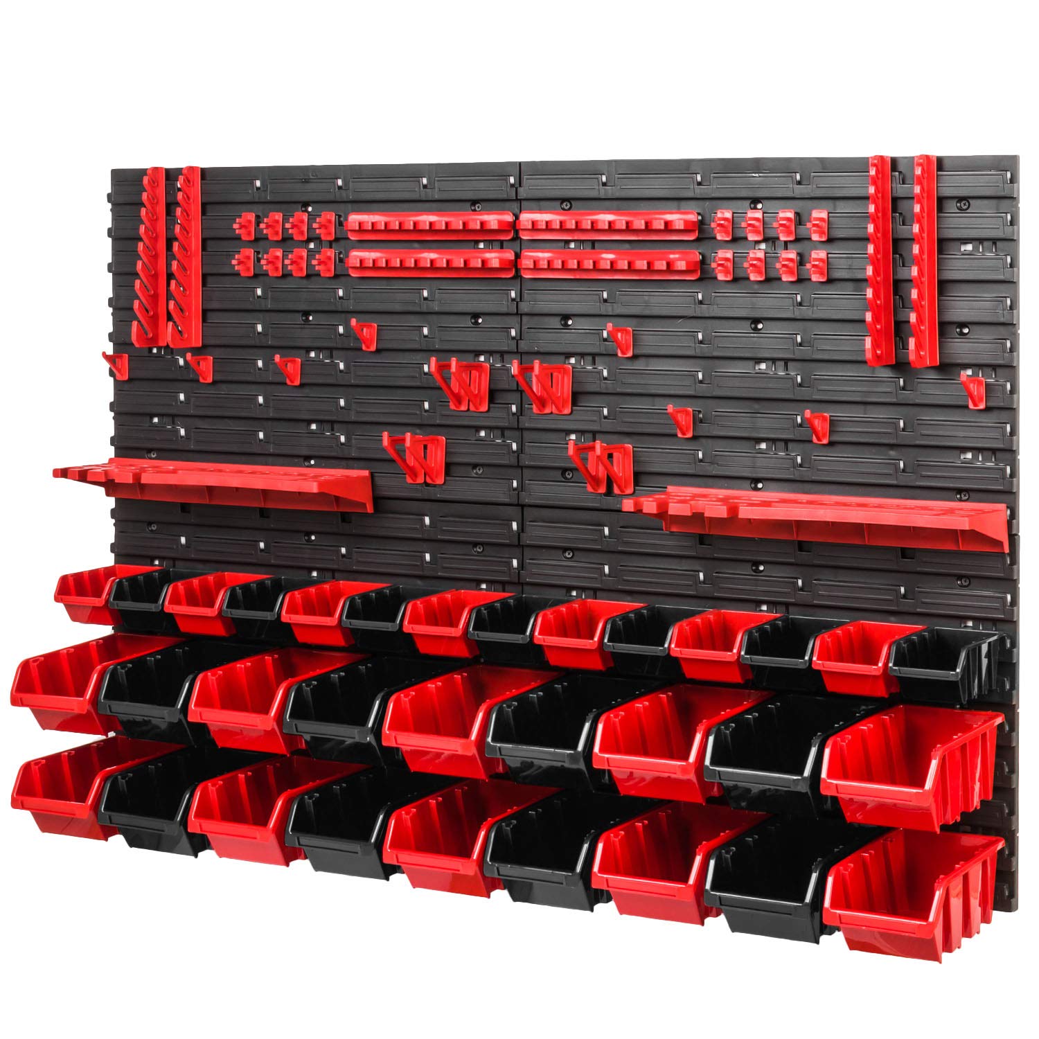 Système de stockage 780 x 1 152 mm Étagère murale avec boîtes empilables 40 supports, 32 boîtes de rangement, 2 compartiments
