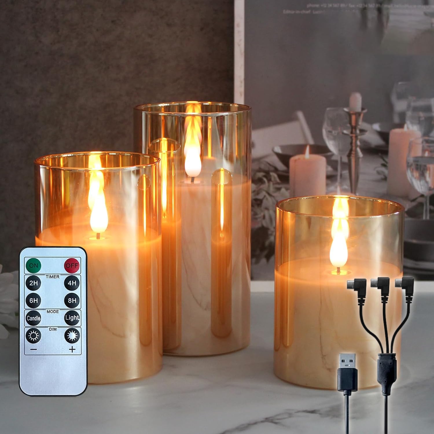NICE POINT LED Flameless Candle,Rechargeable Flashing Pillar Real Wax Candle with Remote Control and Timer