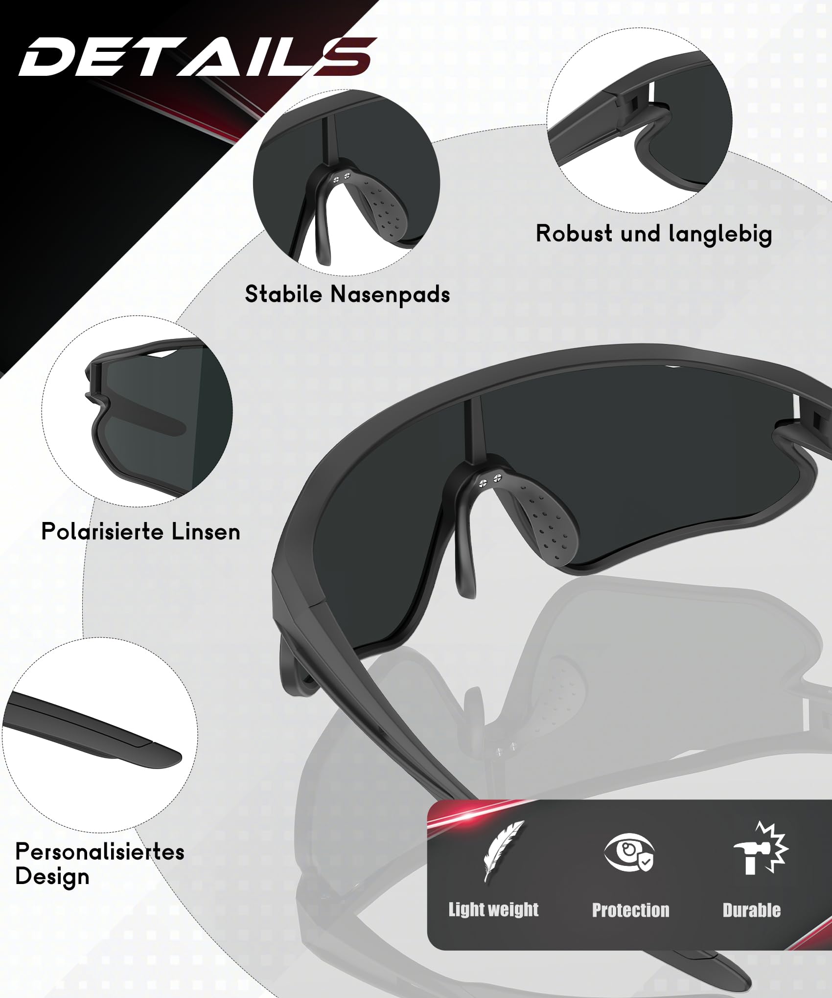 HENGOSEN Sport-Sonnenbrille Polarisiert-Sonnenbrille Herren-Damen Fahrradbrille: Sportarten Radfahren Laufen UV400 Schutz