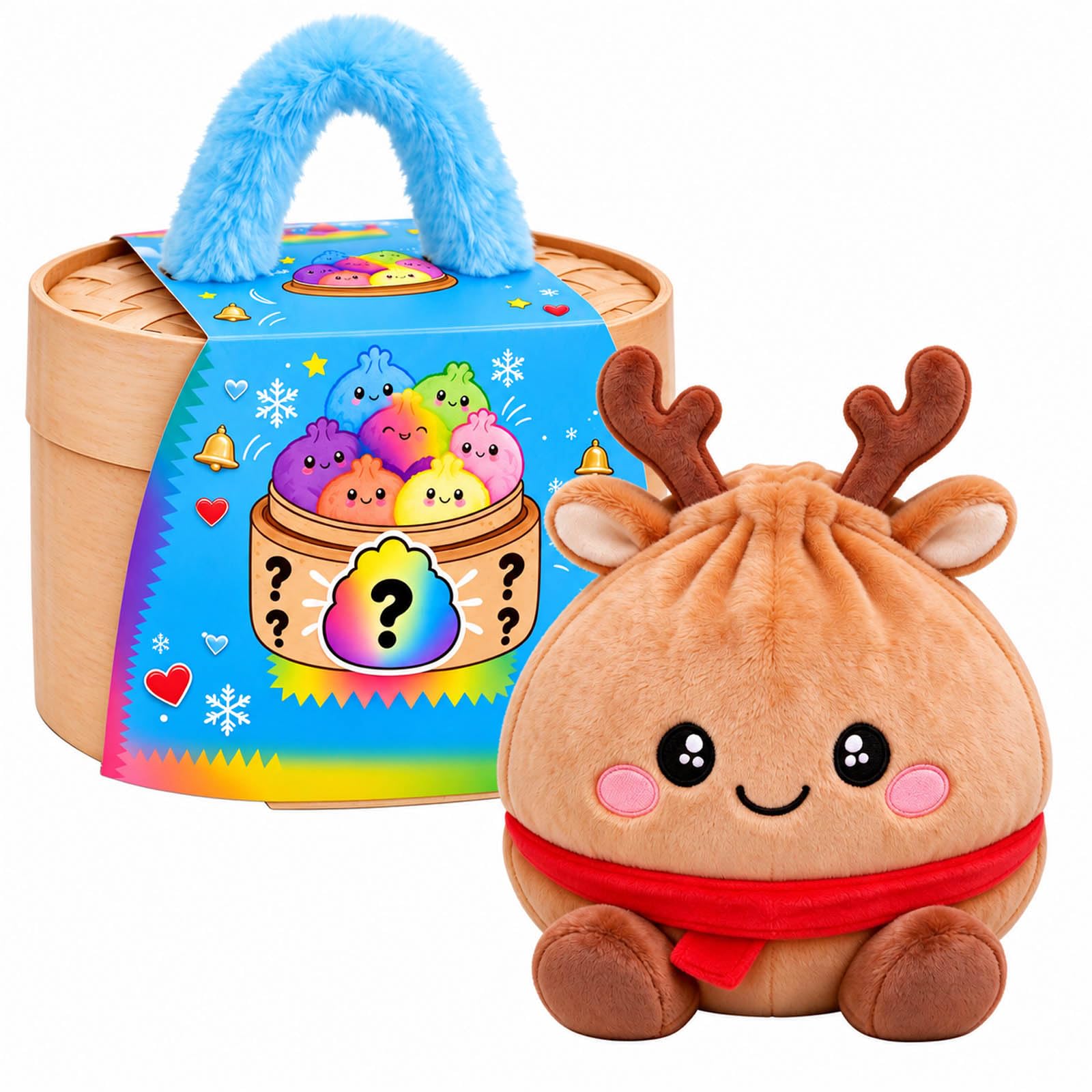 Christmas Plush Dumpling Cushion, Cute Soft Stuffed Bun with Steamer Gift Box, Squeeze & Stretch for Stress Relief, Cosy Desk & Home Decor (F) — image 1