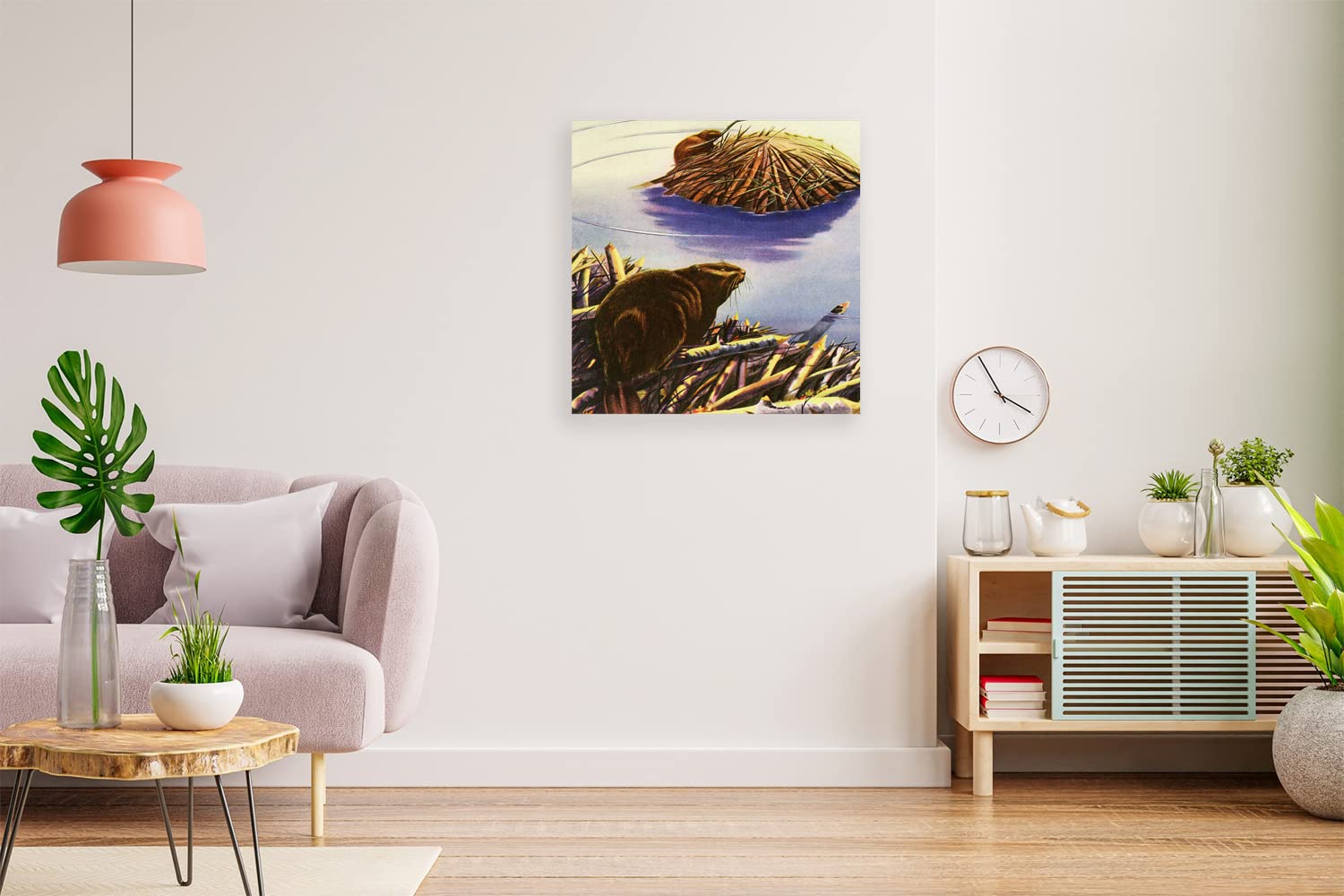 VERRE ART Printed Framed Canvas Painting for Home Decor Office Wall Studio Wall Living Room Decoration (14x14inch Wrapped) - Beaver Dam and Beavers