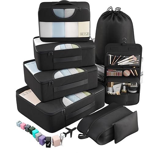 Veken 10 Set/8 Set Packing Cubes for Travel Essentials, Suitcase Organizer Bags in 4 Sizes, Carry-On Luggage Accessories with Large Laundry & Toiletry Bag, Must-Have for Airplane, Road Trip & Camping