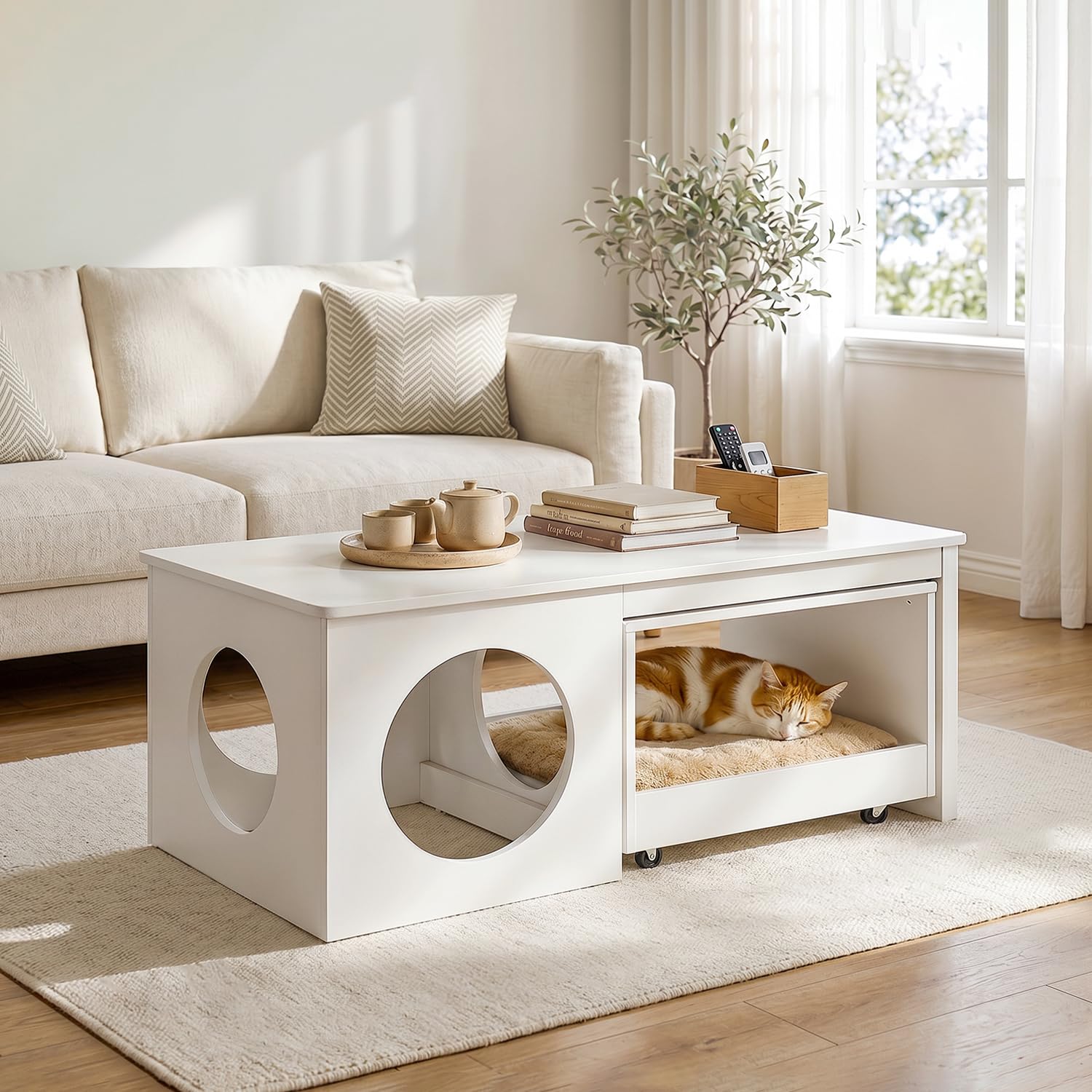 値下げしました　LOWYA 猫がくつろげるローテーブル 国産 80×80 cm Amazon.co.jp: VORIN ローテーブル 猫用 センターテーブル 幅103cm