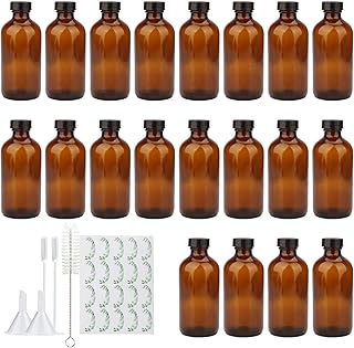 8oz Amber Glass Bottles, Maredash 20 Pack Glass Storage Bottles with Black Lids (Brown,(20 Labels, with Funnels, Droppers and Brush)