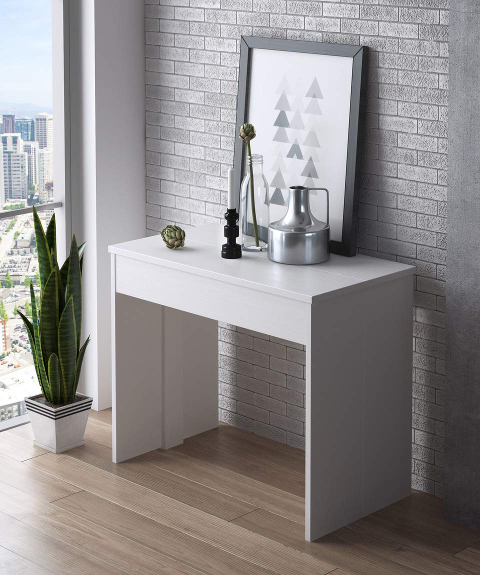 Bricozone Consolle Allungabile Moderna Tavolo Estensibile Fino A 302 Cm Salvaspazio Per 14 Persone Struttura In Mdf Con Guide Telescopiche E Supporto Centrale Finitura Bianca Design Elegante