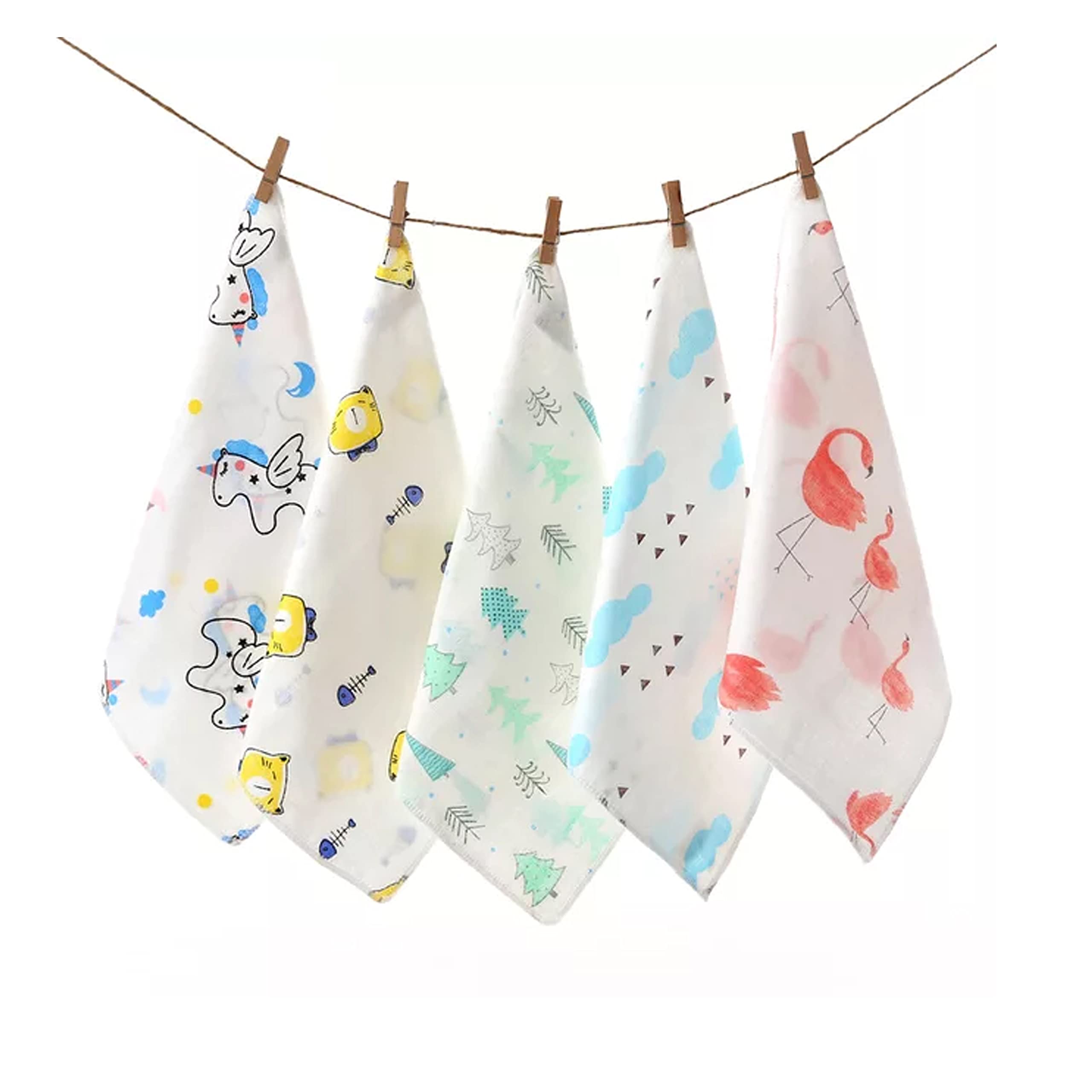 Cotton Handkerchief For Women, girls And Kids/Rumal/Hanky for School/Extra Soft And Super Absorbent (25 x 25 CM) -Double-Layered,White Printed Pack of 5-image-14