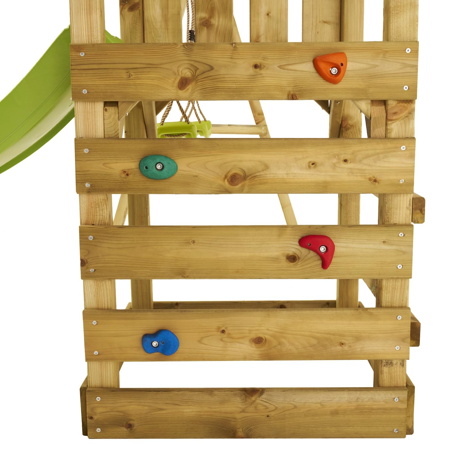Kangui - Aire de Jeux Bois Enfant WALLI 90 - Toboggan, balançoires, Escalade et cabane