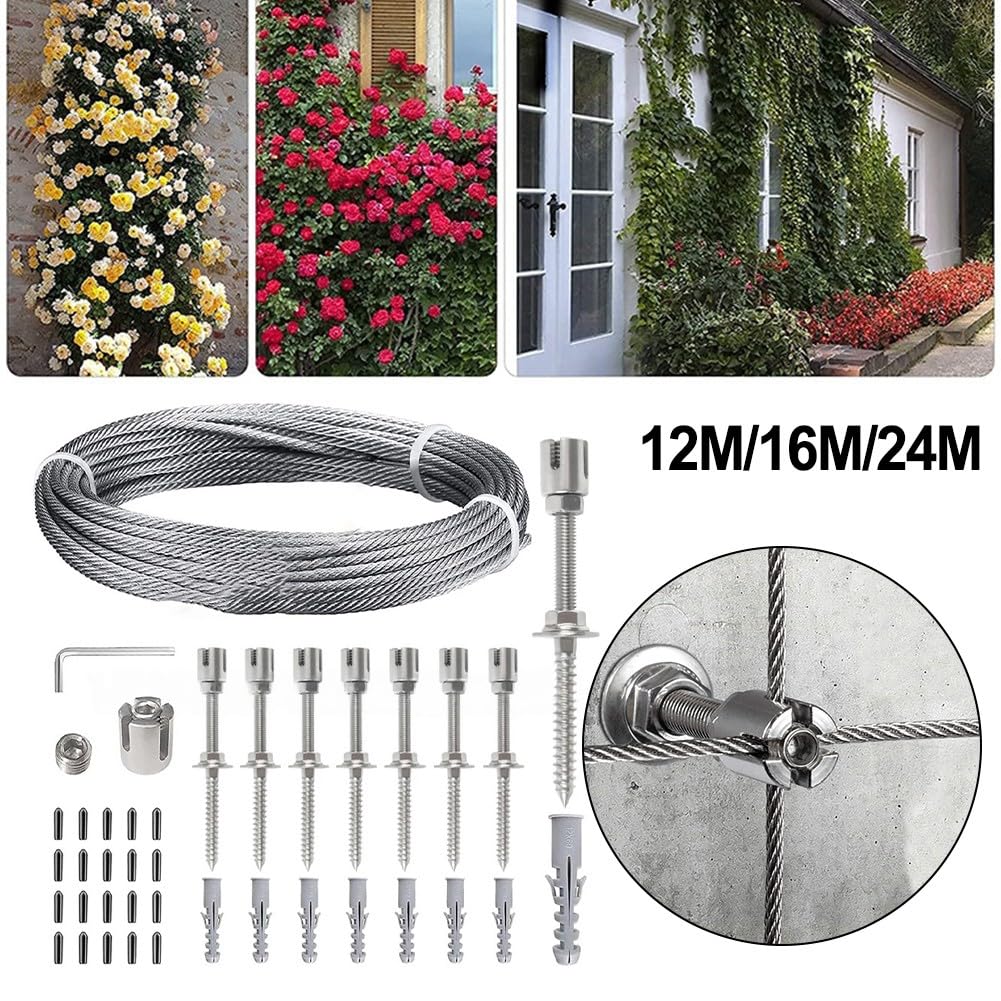 Flessibile 304 per graticcio in filo di acciaio inossidabile per pareti esterne, telaio antiruggine per piante rampicanti con design a flusso d'aria, kit di cavi da giardino fai da te, 16 m