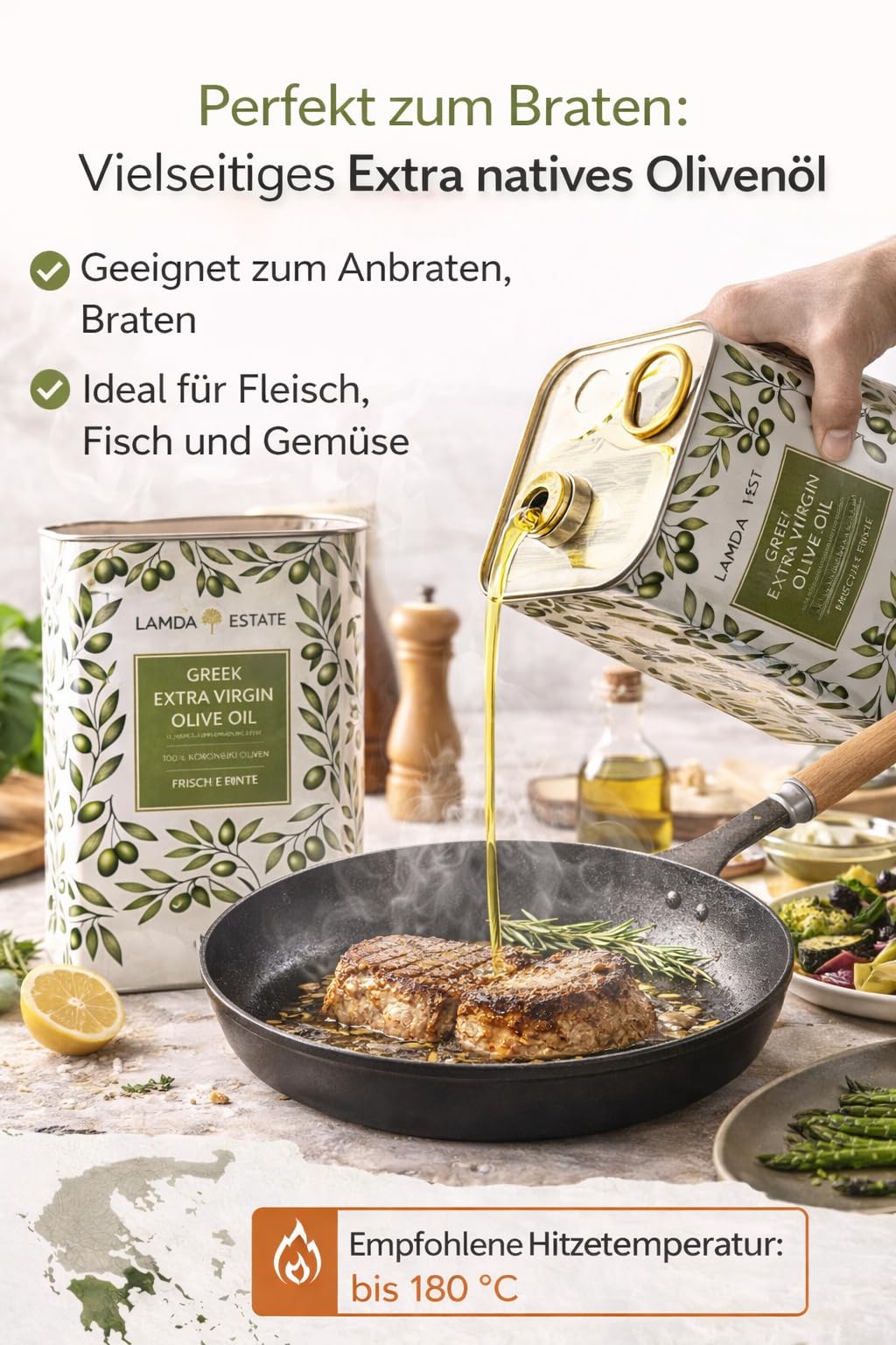 Lamda Estate | Griechisches Olivenöl 5 liter Kaltgepresst, nativ extra | Peloponnes 5l aus Koroneiki-Oliven, super frische Ernte