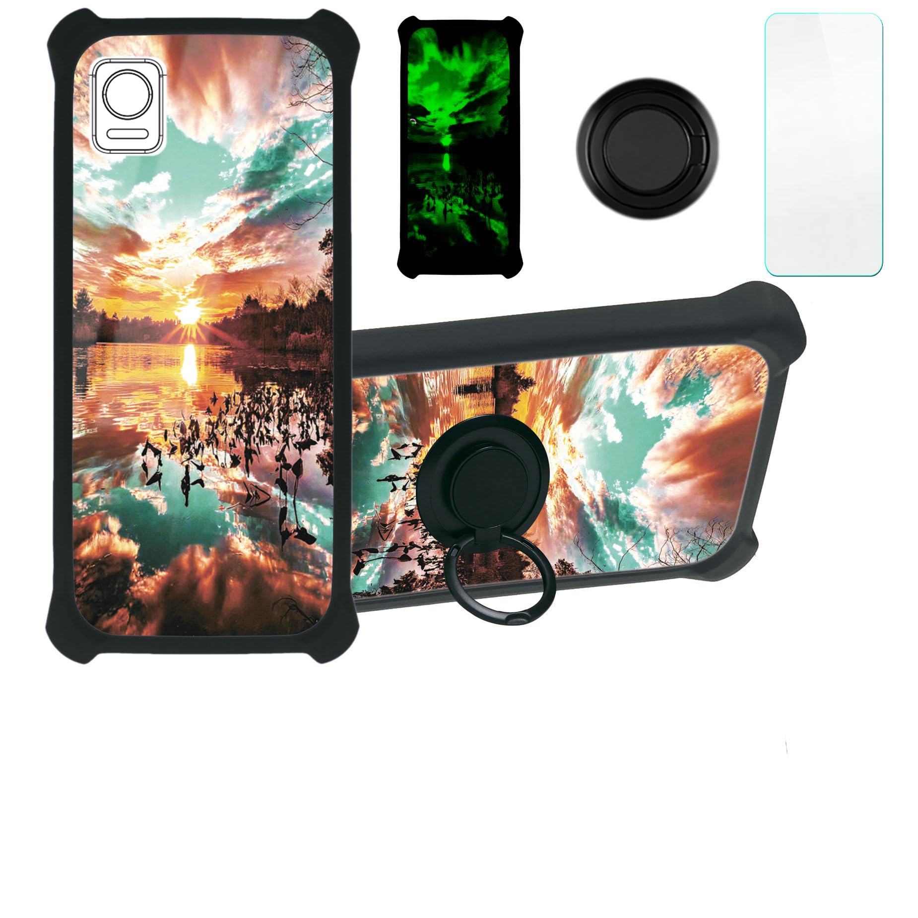 Aroepurt ATT Vista Case Compatible with ATT Vista Phone Case Cover [with Tempered Glass Screen Protector][Hard PC + Soft Silicone][Ring Support] [Luminous Effect] YGH-FJ