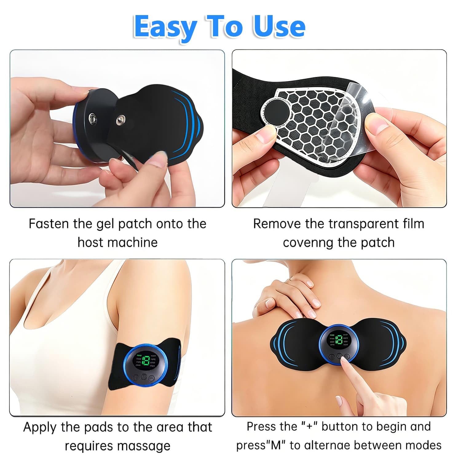 Electroestimulador TENS,Electroestimulador muscular,TENS/EMS para terapia de alivio del dolor con masajeador de pulso eléctrico,TENS 8 Modos y 19 Intensidades ajustables Estimulador Muscular