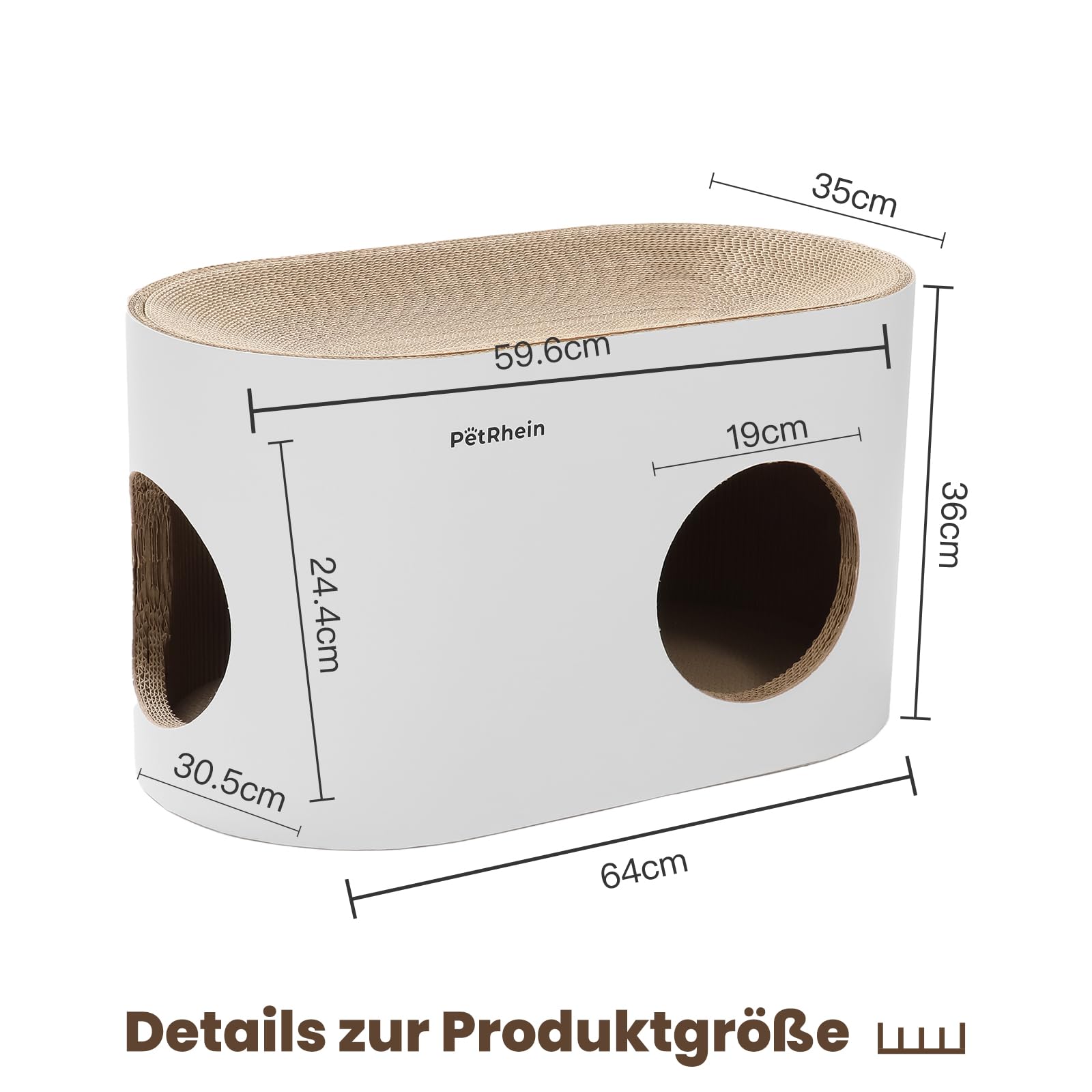 Kratzbrett für Katzen aus Kratzpappe,3-in-1 großes Katzenhöhle mit Kratzmatte & Katzenbett – 64 x 35 x 36 cm– Stabiles Kratzpappe, Minimalistisches Kratzmöbel für Katzen