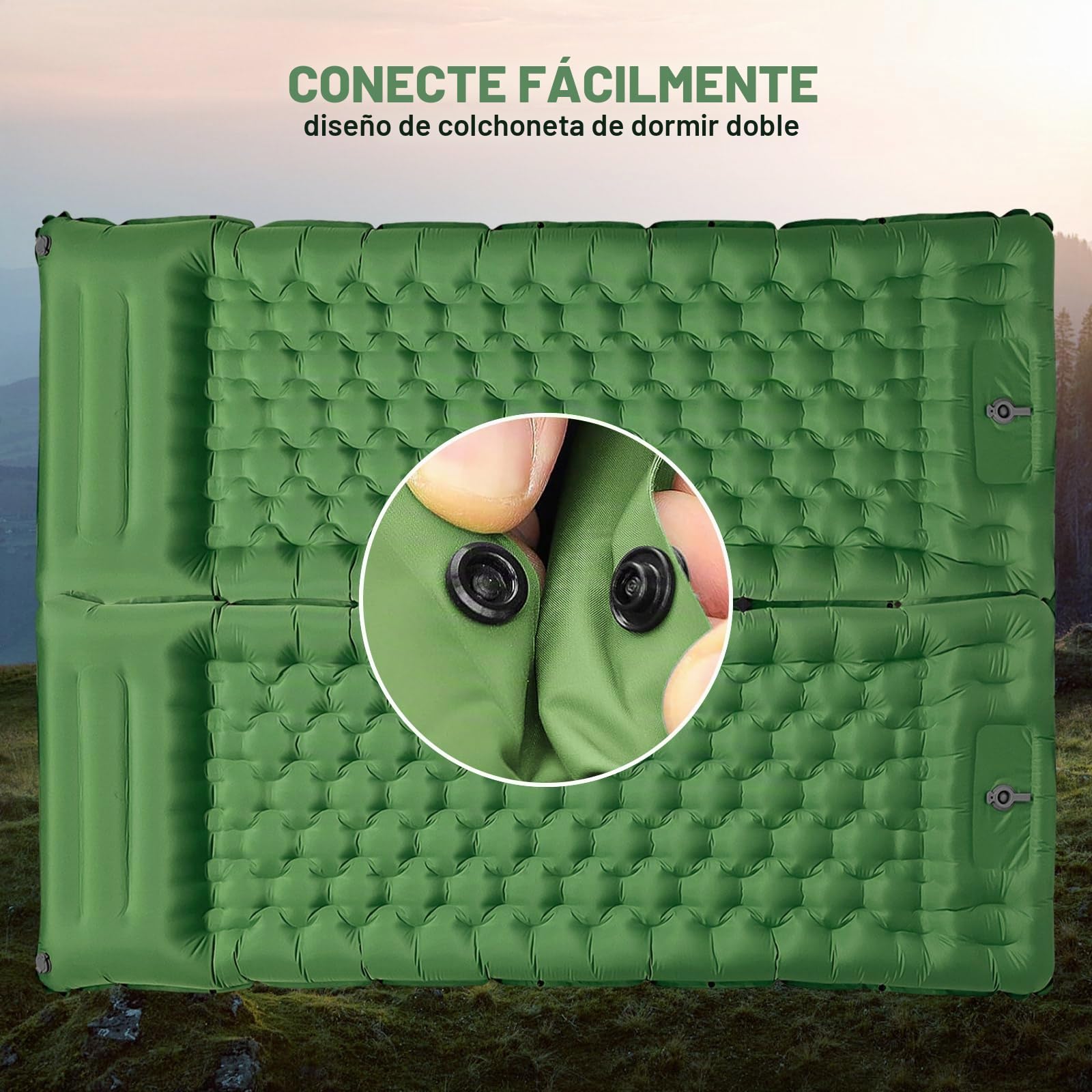 SHANNA Colchoneta De Camping Inflable Automática: Extra Gruesa 12 Cm Ultraligera Colchoneta Inflable Automática Conectable 50D Aislada con Almohada para Senderismo, Excursiones, Tienda (Verde Oliva)