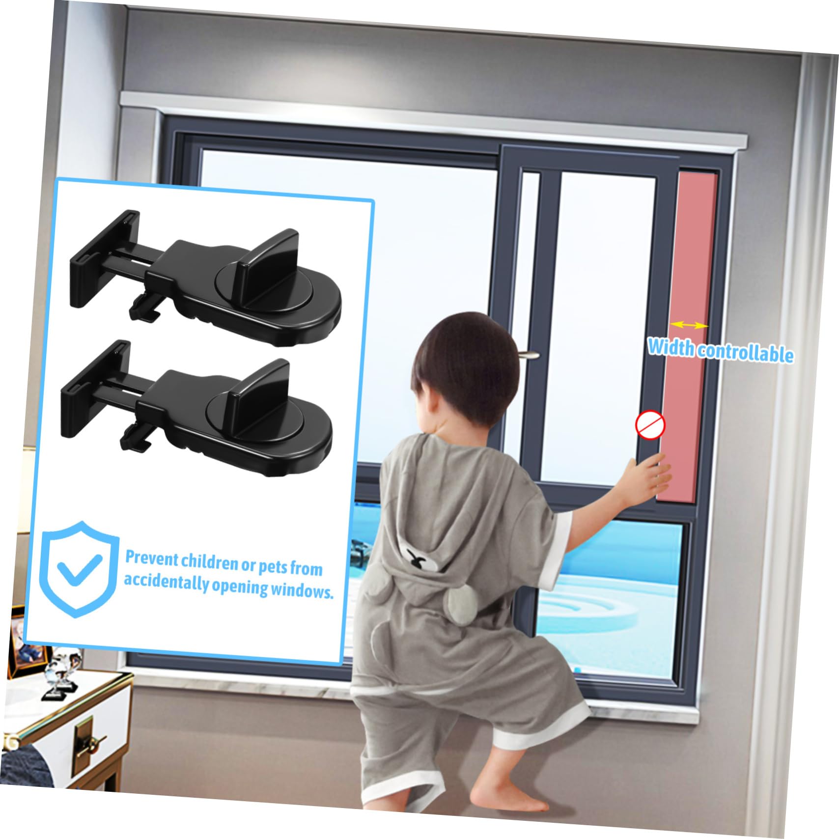 NUOBESTY 4 Ensembles Serrures De Fenêtre Ajustables Pour Fenêtres Coulissantes Verrous De Universels Avec Protection 2 Pièces * 4