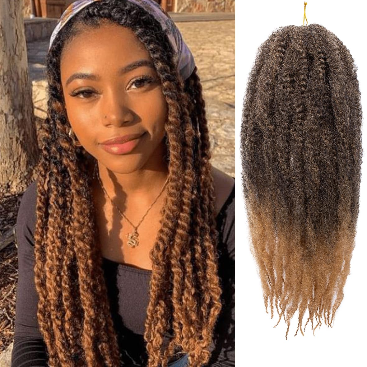Kachanaa 18 Inch Jumbo Marley Braids Pre Fluffed Afro Twist Hair for Jumbo Braids 8 Packs Springy Afro Kinky Curly Marley Twist Hair Extensions for Locs /T27#