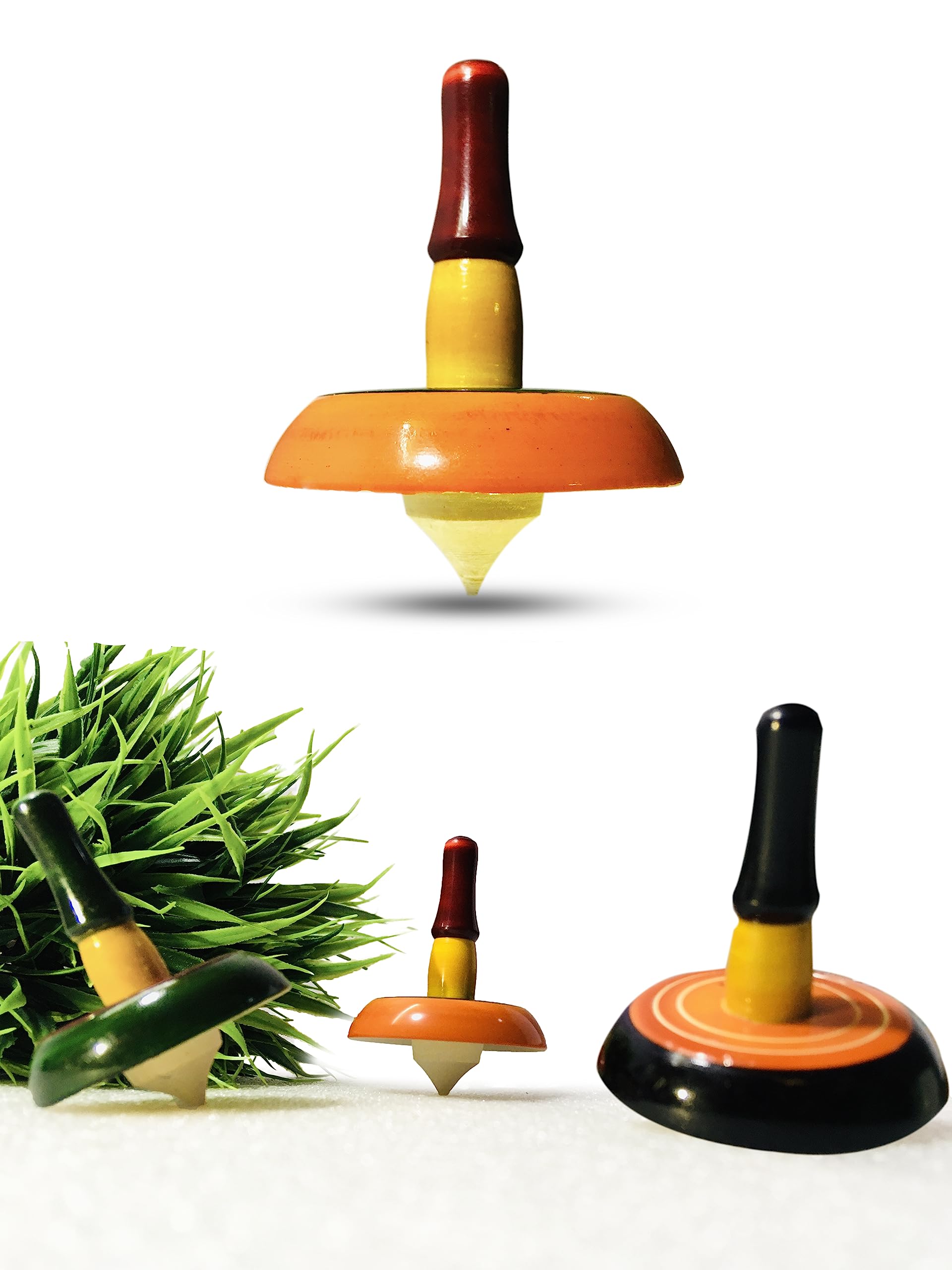 Wooden Spin Tops (3 Years+) - Gyroscope Spinning Toy for Kids, Toddlers & Children - Develops Curiosity & Fine Motor Skills (3 Pieces)