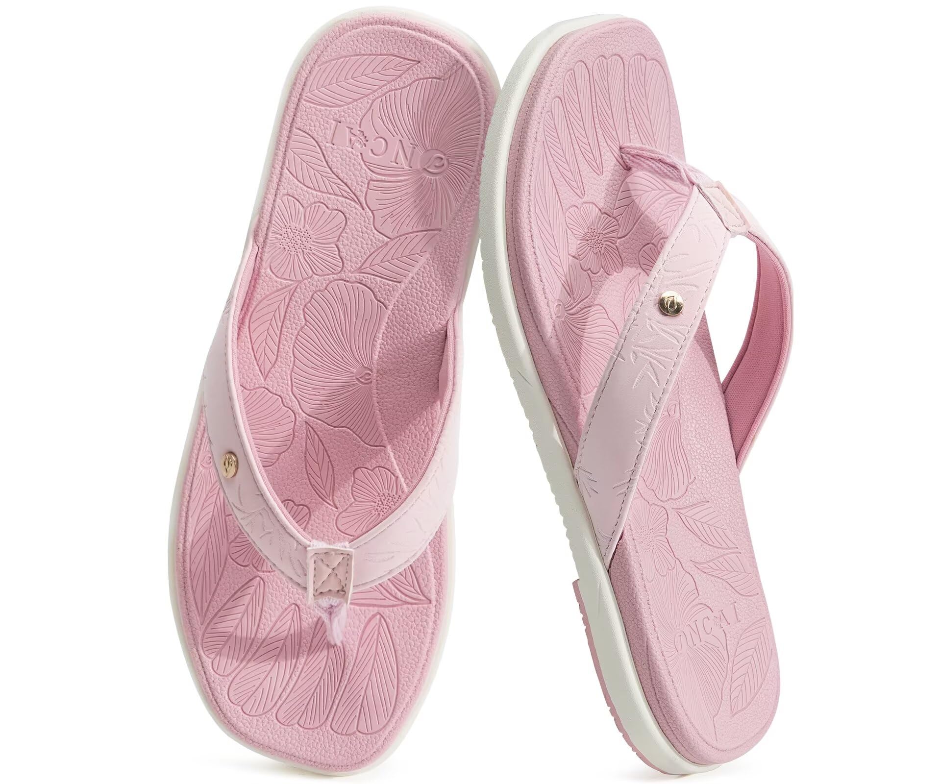 ONCAI Women's Flat Flip Flops Square Thong Sandals with Leaf Printed Summer Beach Daily Casual Dressy Soft Cushion Sandalias Mujer Lightweight Outdoor Waterproof Rubber Sole US Size 6-12