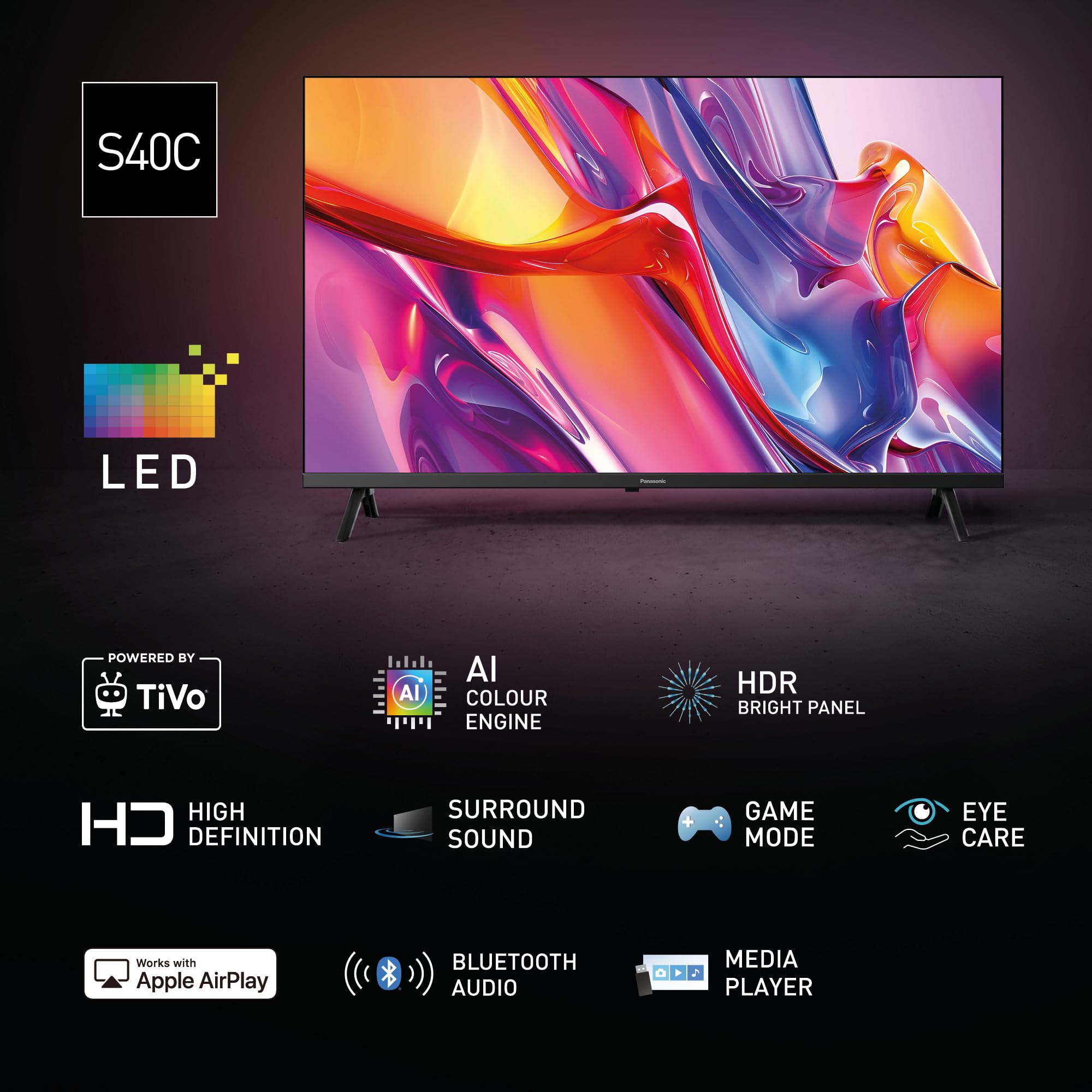 Panasonic TB-32S40C, HD LED TiVo Téléviseur, Smart TV | AI Colour Engine, Apple AirPlay, Bluetooth, Contrôle vocal TiVo, 60Hz, 32" (82cm), S40C Série, 2026