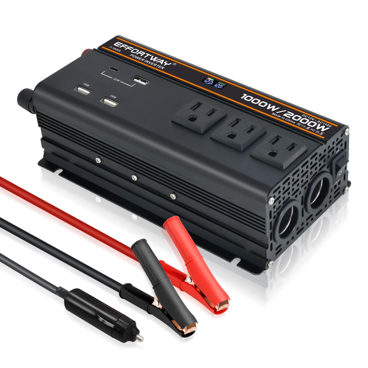 Photo 1 of 1000 watt Power Inverter for Vehicles 12V to 110V/120V Converter 2000 watt Peak with 3 AC Out, 3 USB,Type-C Charger,and Cigarette Lighter Ports for Smartphones Laptops Tablets