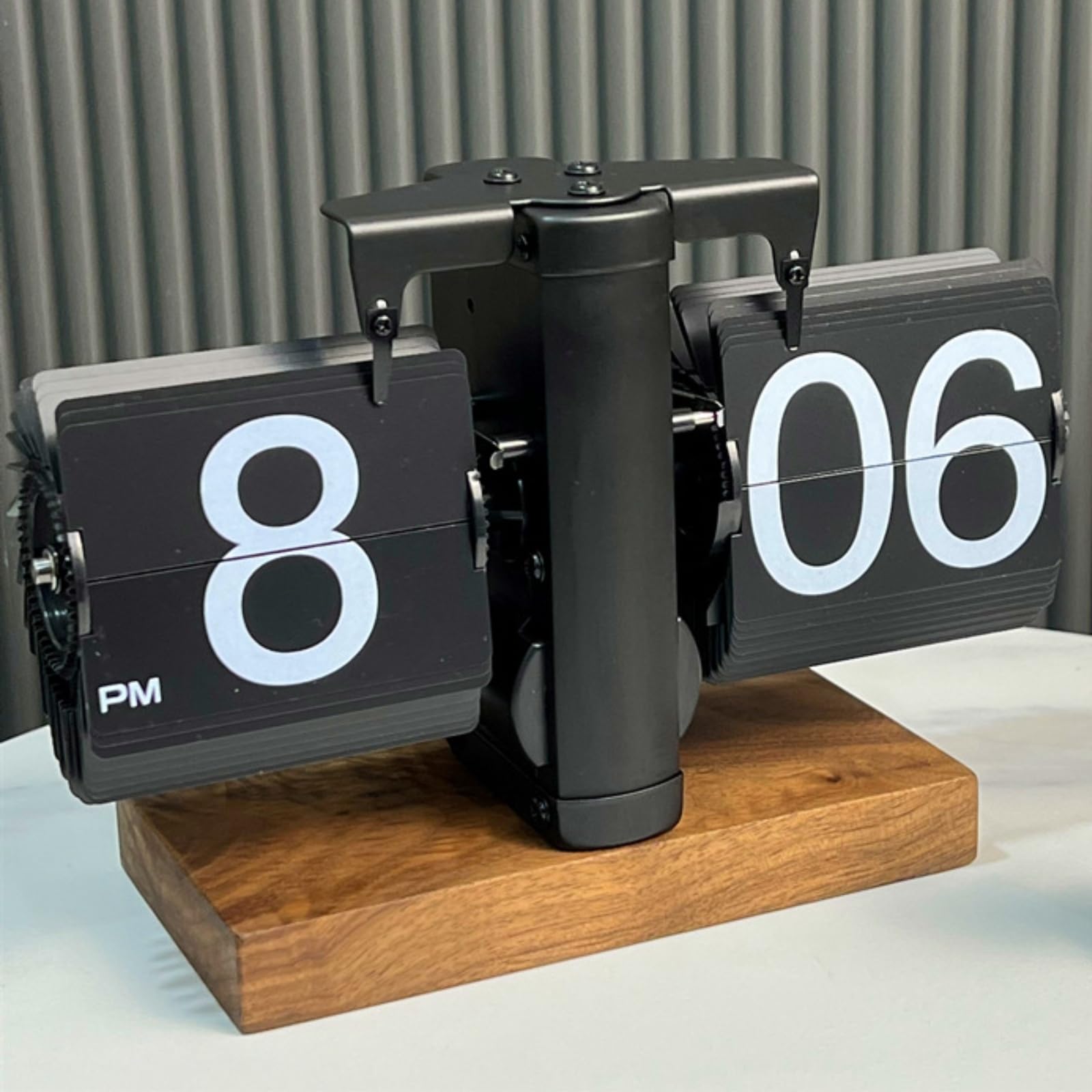 Qianly Reloj de Pestañas Mecánico Retro Reloj de Mesa Reloj de Reloj Analógico con Diseño Decorativo y Base de Madera Que, Color to 1