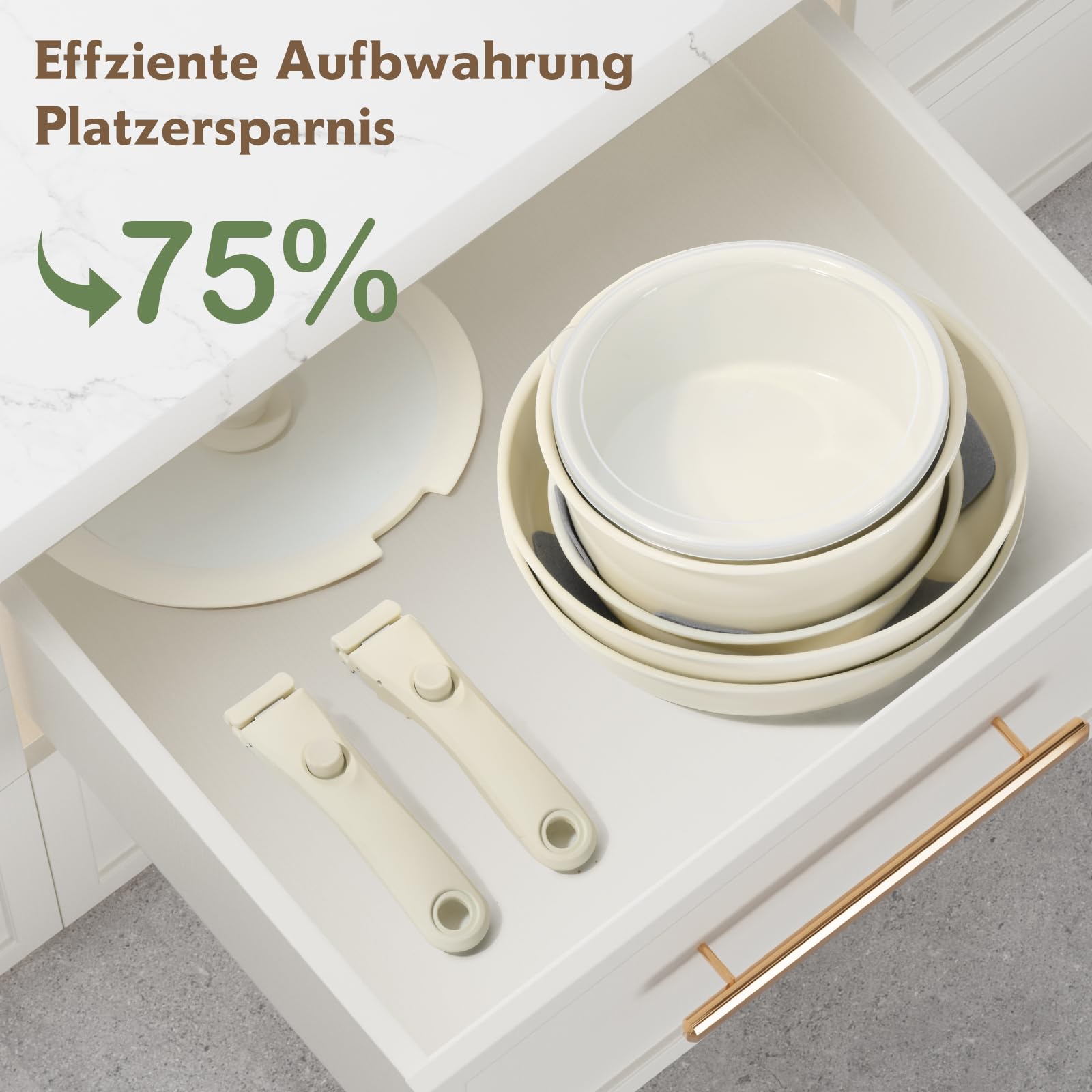Topfsets, Pfannenset, Antihaft 16-Teiliges Kochgeschirr-Set, Pfannenset Abnehmbarer Griff, Pfanne Induktion, Keramik Topfset, Alle Herdarten Geeignet, Ofen- und Spülmaschinenfest, PFOA-frei