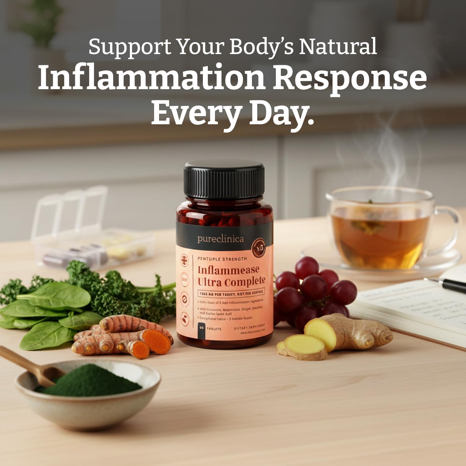 INFLAMMEASE Ultra Complete 1305mg – 90 Tablets (Turmeric Extract, Curcumin, Spirulina, Alpha Lipoic Acid, Resveratrol & Ginger Extract) – 3 Month Supply