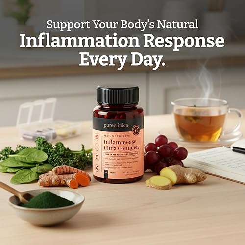 Vista 5 de Inflammease Ultra Complete (resveratrol, jengibre, ALA, espirulina, curcumina, 5 suplementos en uno) 1305 mg x 180 tabletas - 2 botellas de 90