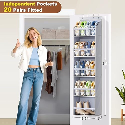 Miniatura 3 de KEETDY 20 pares de organizadores de zapatos para armario, grandes bolsillos transparentes, colgador de zapatos para colgar en la puerta, soporte