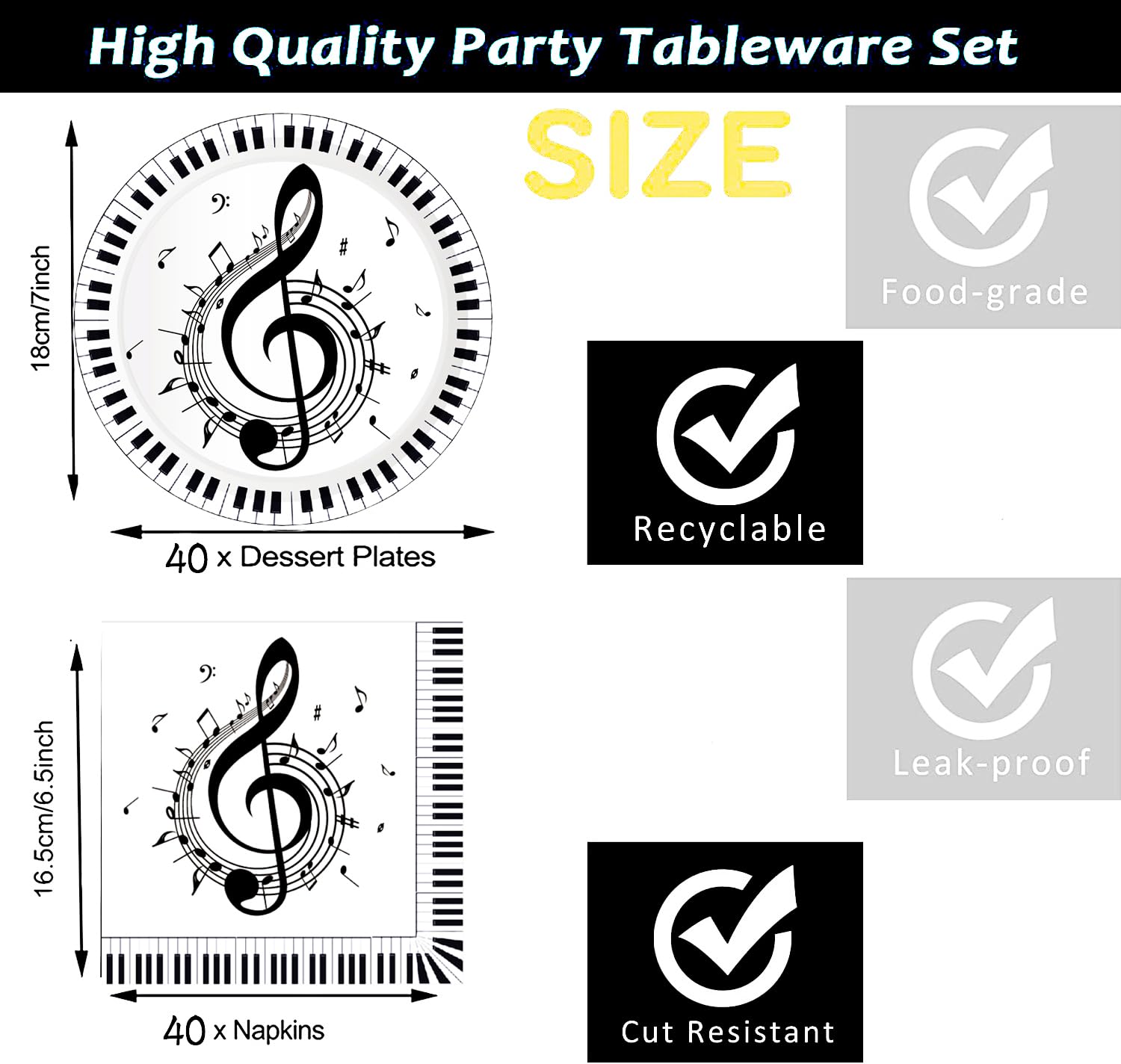 80Pcs Musical Notes Party Supplies Music Plates and Music Note Napkins Party Set,7