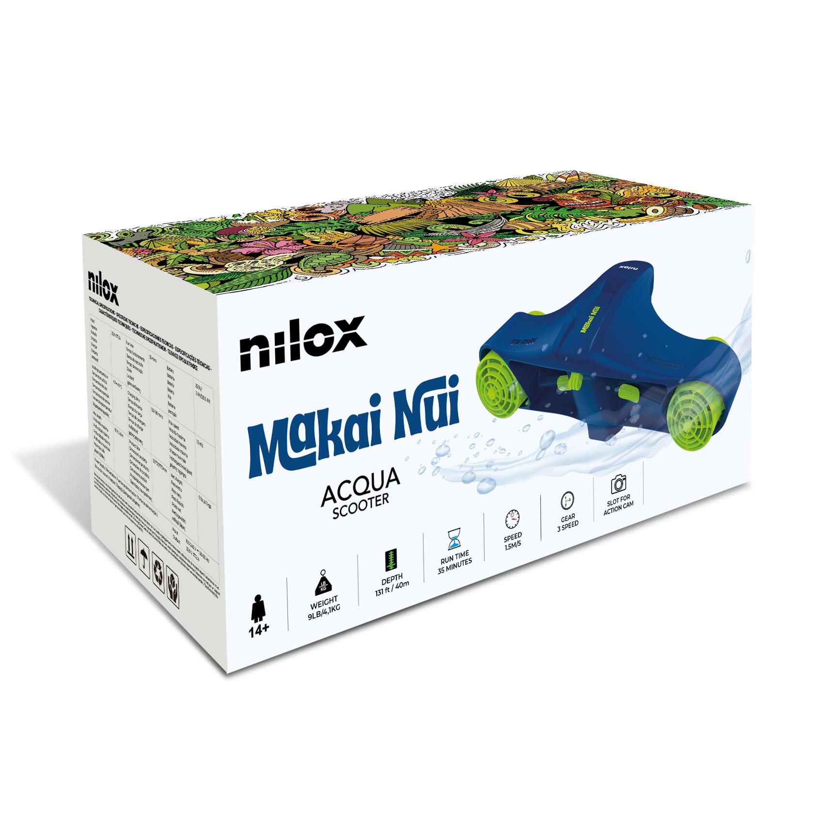 Nilox Scooter Sumergible Eléctrico para Inmersiones de hasta 40 m de Profundidad, hasta 35 min de Uso, Cambio de 3 Velocidades, Fácil de Transportar y Usar
