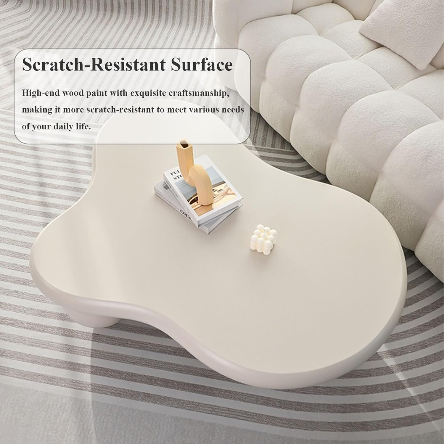 雲の形のコーヒーテーブルローテーブル、3本のボール脚付き、サイドテーブルユニークなモダンなカートゥーン風ローコーヒーテーブル、可愛ら