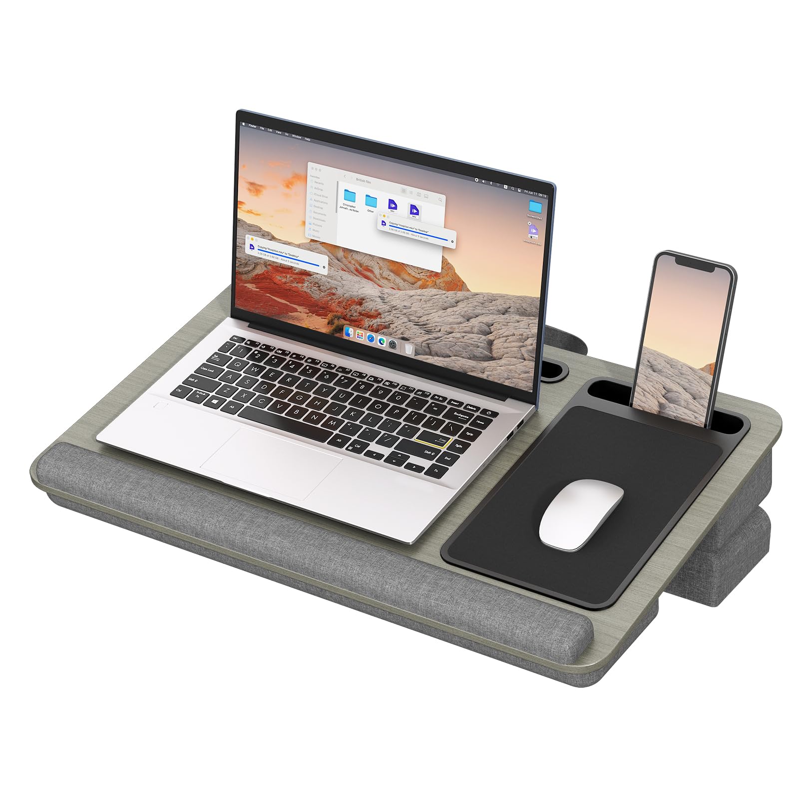 PUTORSEN Laptopkissen für Bett - Höhenverstellbar Laptop Kissen mit Mausunterlage und Handgelenkauflage Passen bis zu 17,3 Zoll Notebook, Lapdesk mit Tablet und Telefon Rille