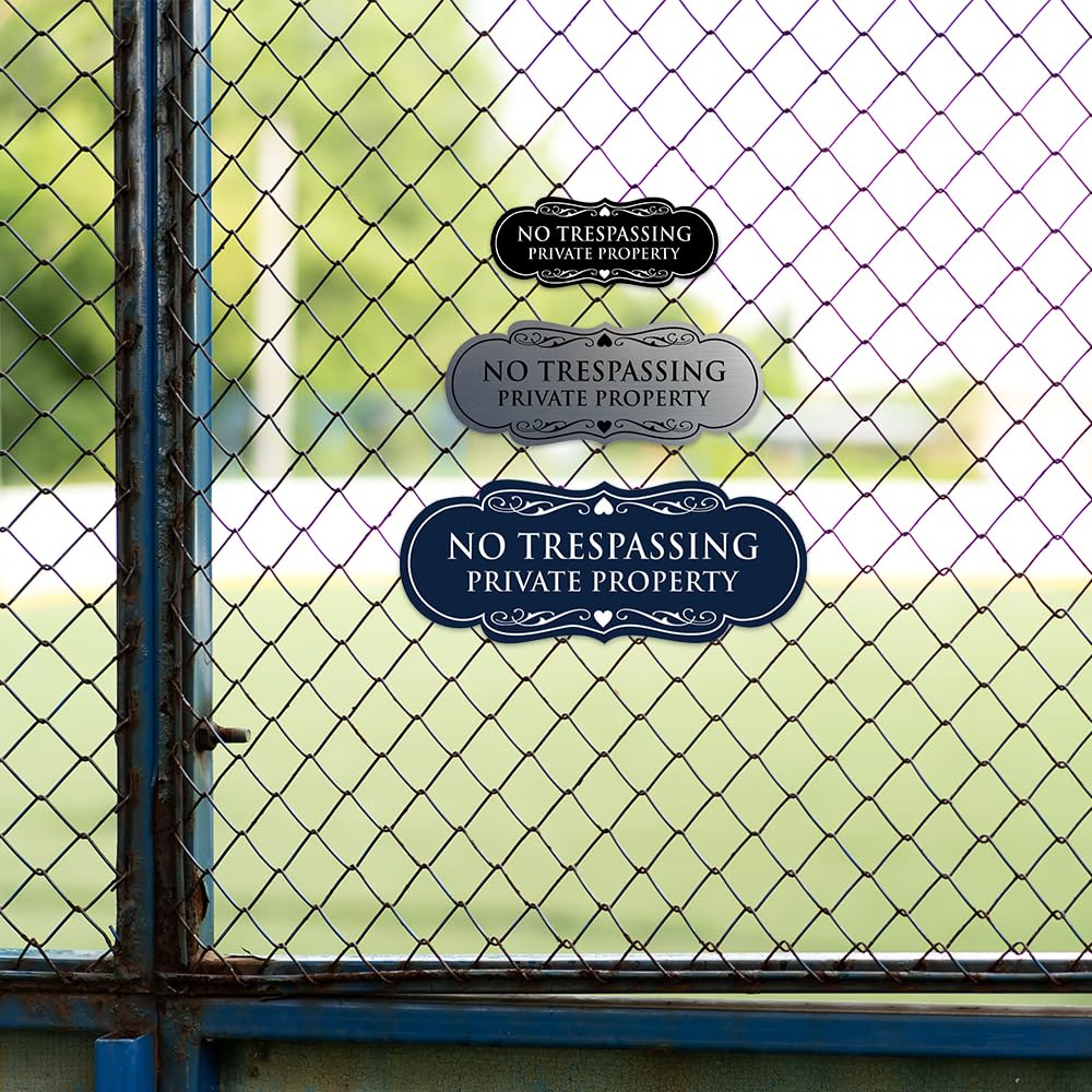 Signs ByLITA Lot de 10 panneaux muraux ou de porte « No Trespassing Private Property » | Matériau durable et installation facile | Panneau de sécurité pour propriété (noir/argent)