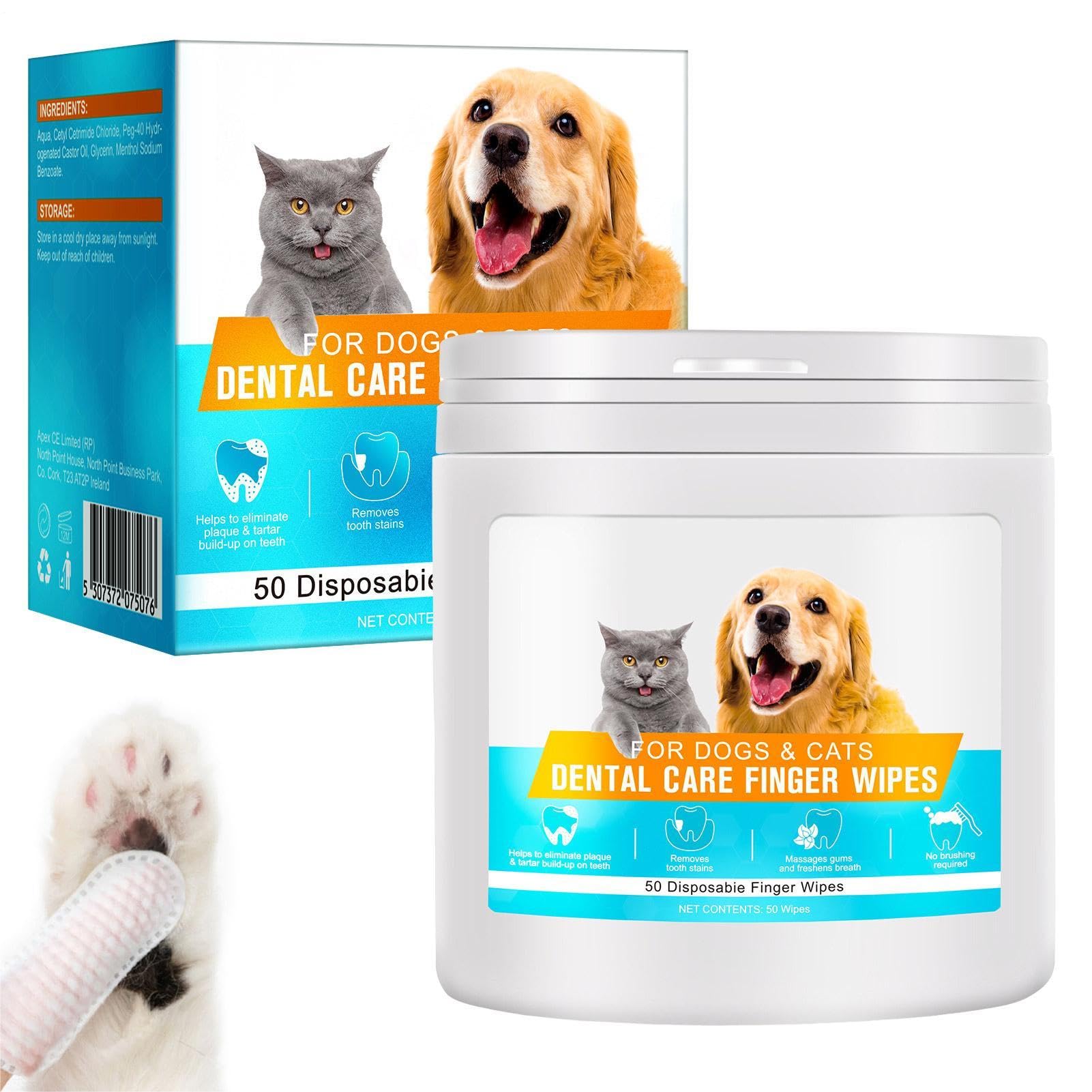 5 salviettine per dita per animali domestici - Cuscinetti per le dita per cani puliti per animali domestici, confezione da 50 salviettine per la pulizia dei denti, salviettine per denti per cani,