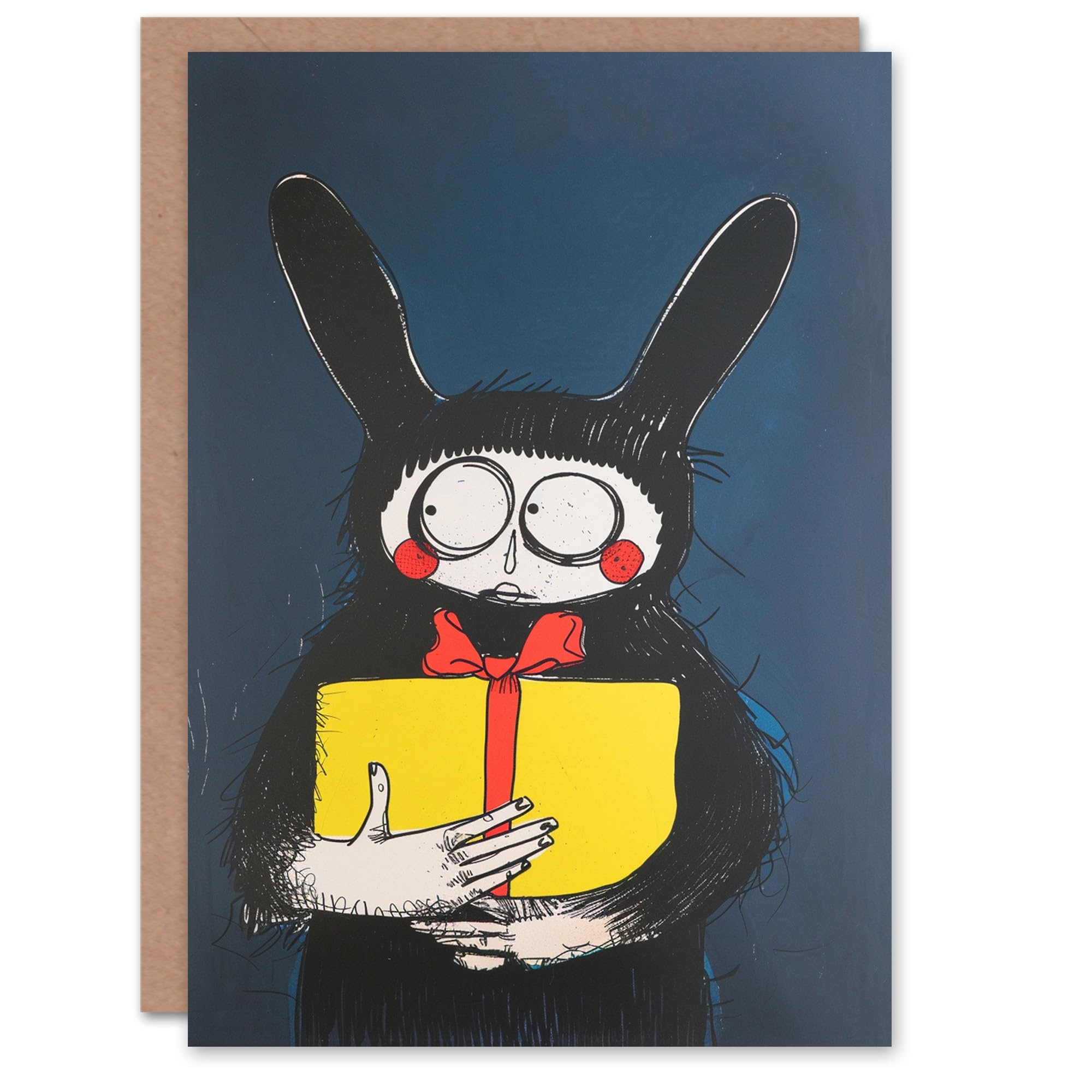 Artery8 Birthday Card Spooky Creepy Rabbit Costume Drawing Blank Arty Art All Occasion Greeting Card