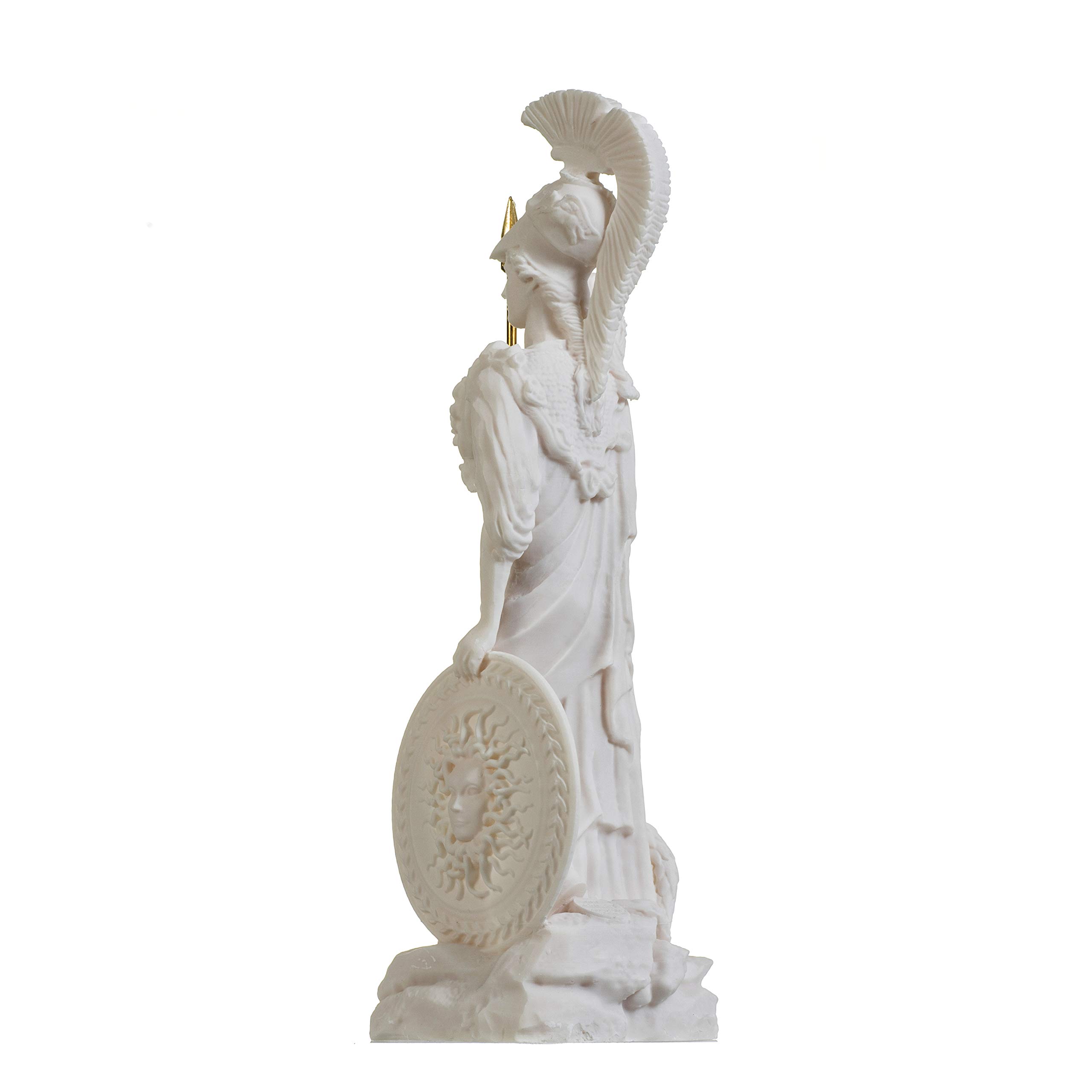 Atena Dea Greca con Gufo e Scudo Con Medusa Statua Di Alabastro 26,6 cm