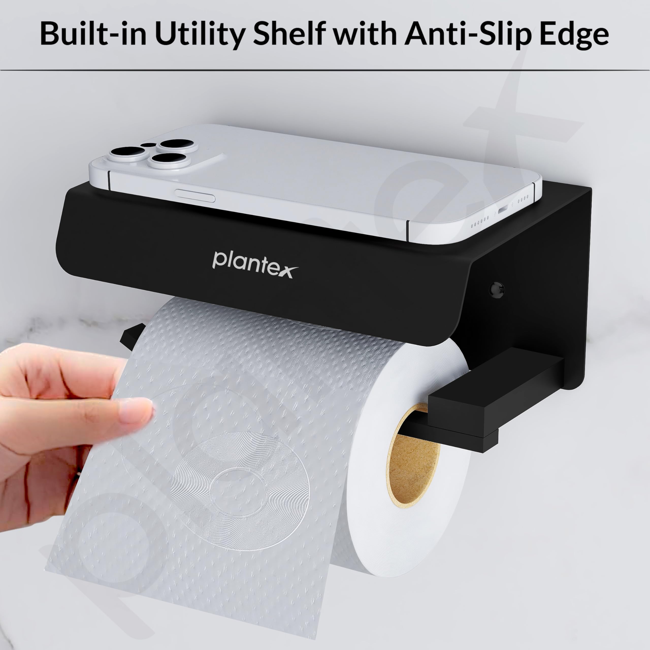 Plantex Platinum 304 Grade Stainless Steel Toilet Paper Holder with Mobile Stand/Toilet Paper Roll Holder for Bathroom Accessories (Matt Black) 3